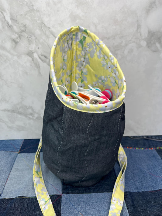 Lemon Floral Cotton Denim Clothes Peg Bag, Wearable Peg Bag