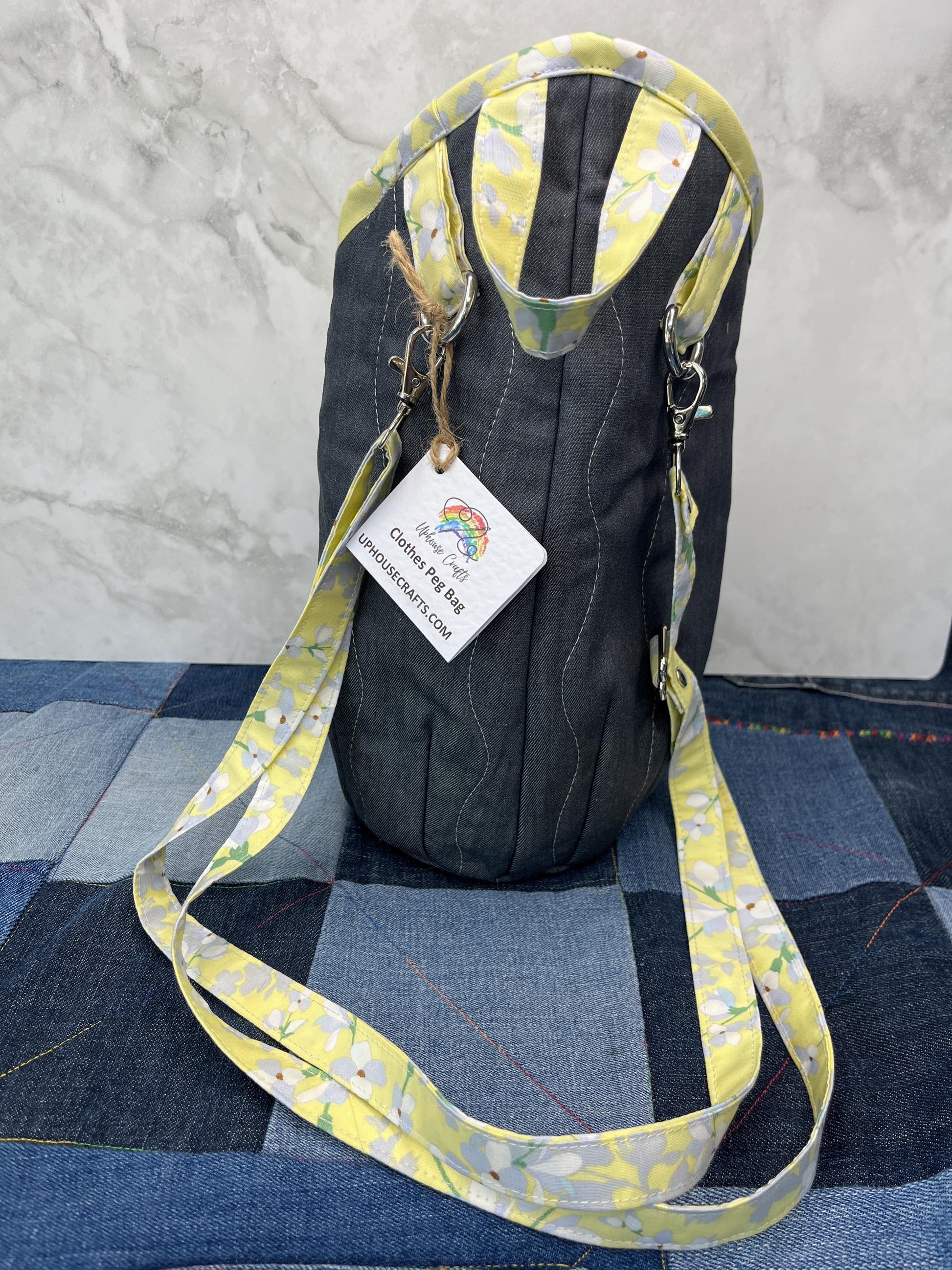 Lemon Floral Cotton Denim Clothes Peg Bag, Wearable Peg Bag