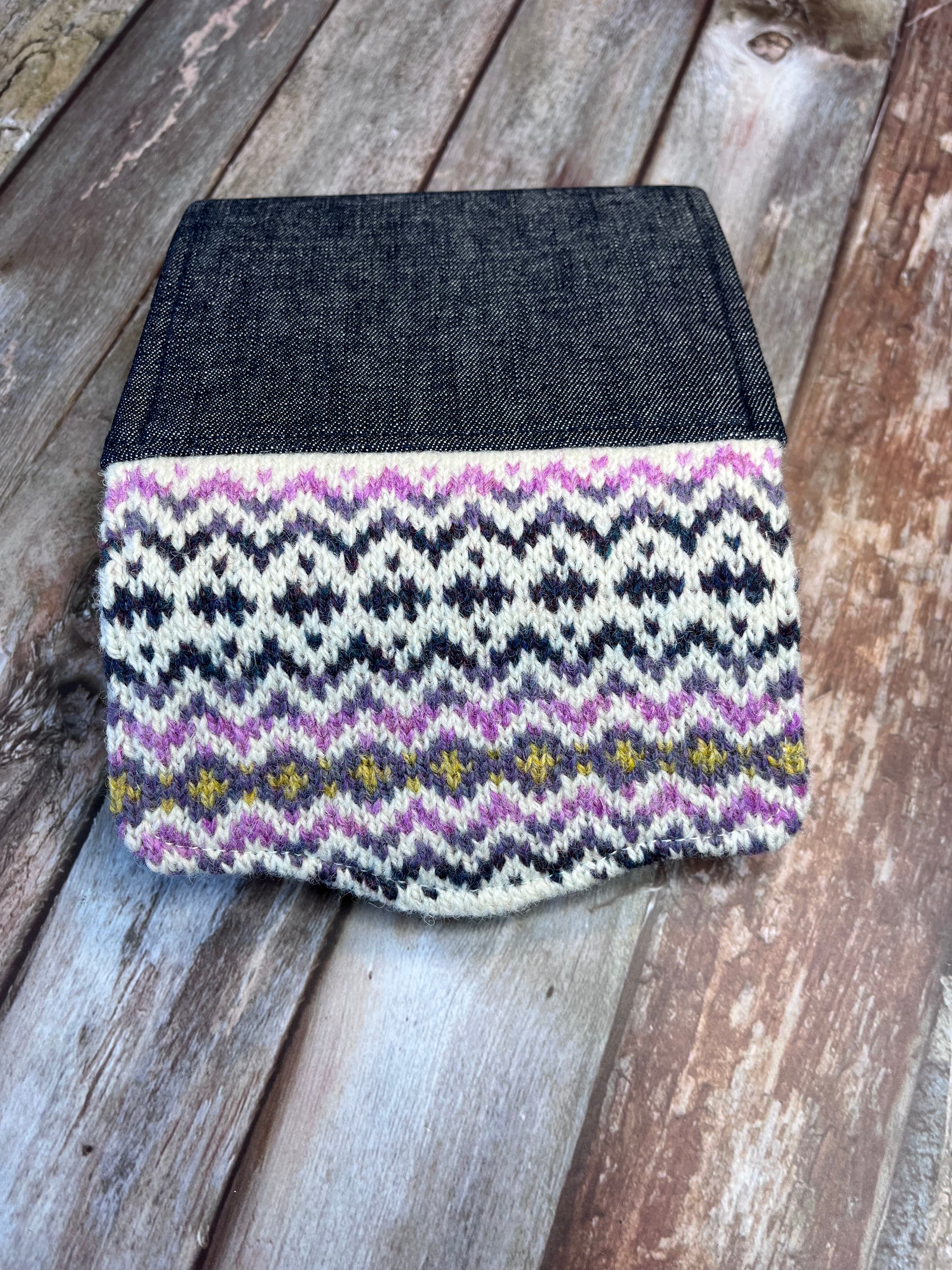 Hand knitted Fair Isle Purse Clutch - Ivory Pink Purple - Uphouse Crafts