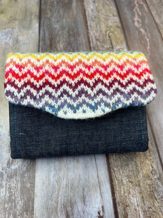 Hand knitted Fair Isle Purse Clutch - Ombre Rainbow - Uphouse Crafts