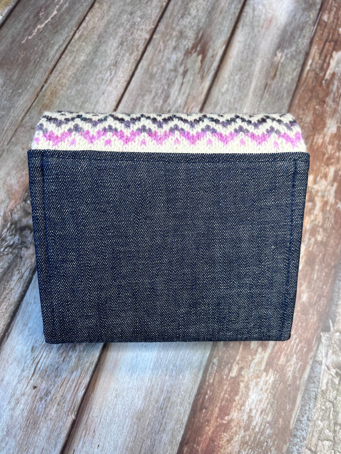 Hand knitted Fair Isle Purse Clutch - Ivory Pink Purple - Uphouse Crafts