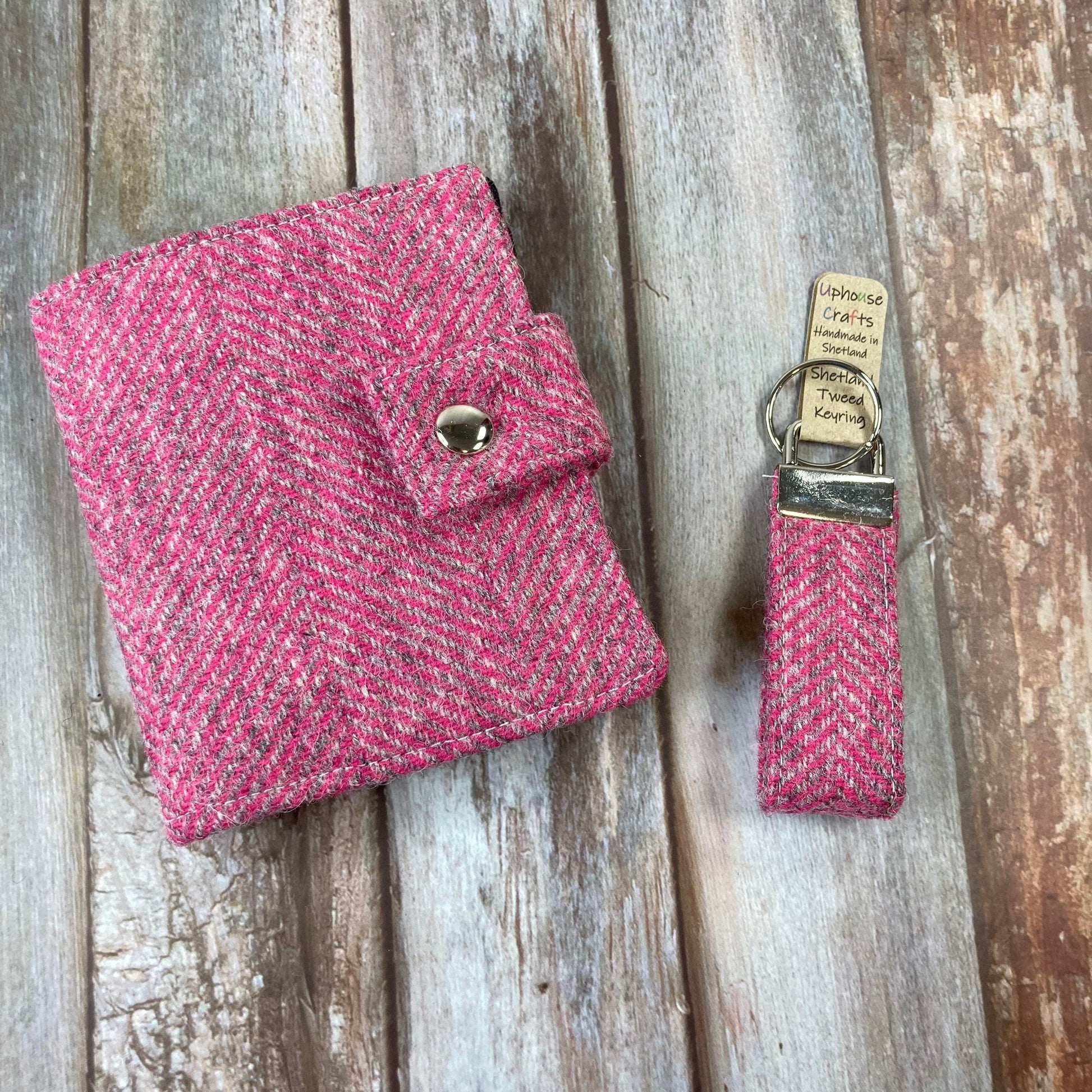 Left Handed Bi - Fold Shetland Sea Pinks Wool Tweet Wallet - Uphouse Crafts