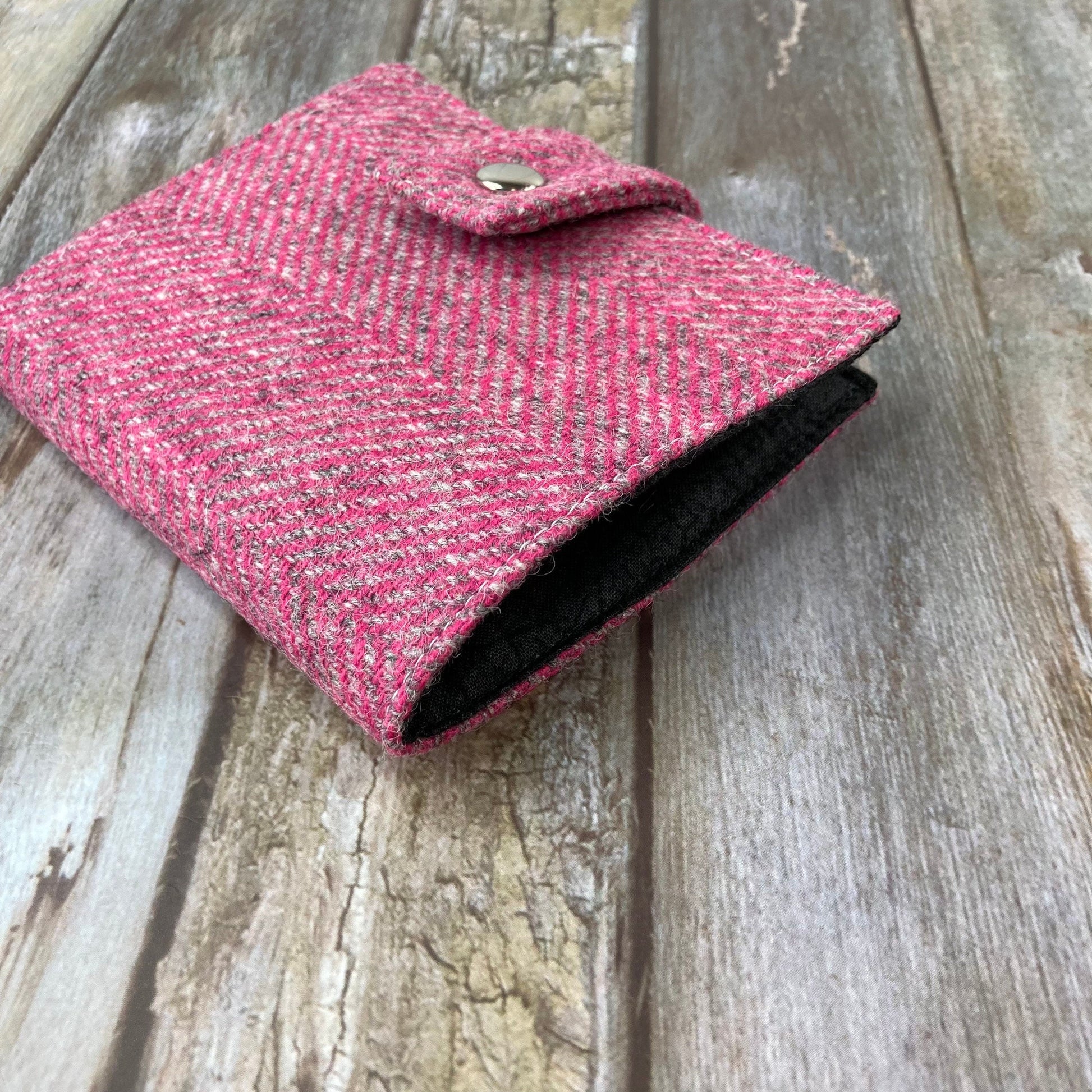 Left Handed Bi - Fold Shetland Sea Pinks Wool Tweet Wallet - Uphouse Crafts