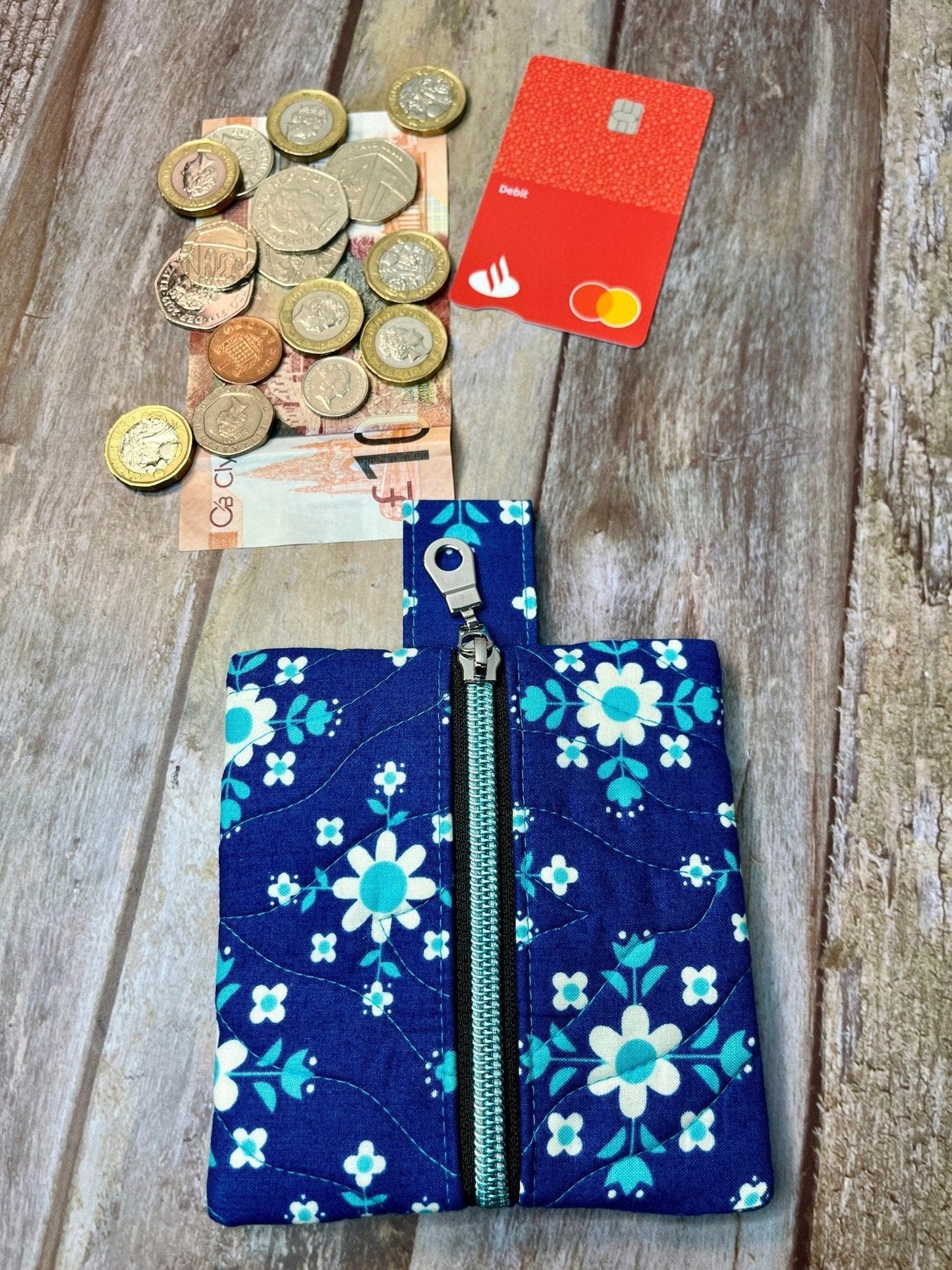 Mini Zip Pouch | Blue Floral quilted