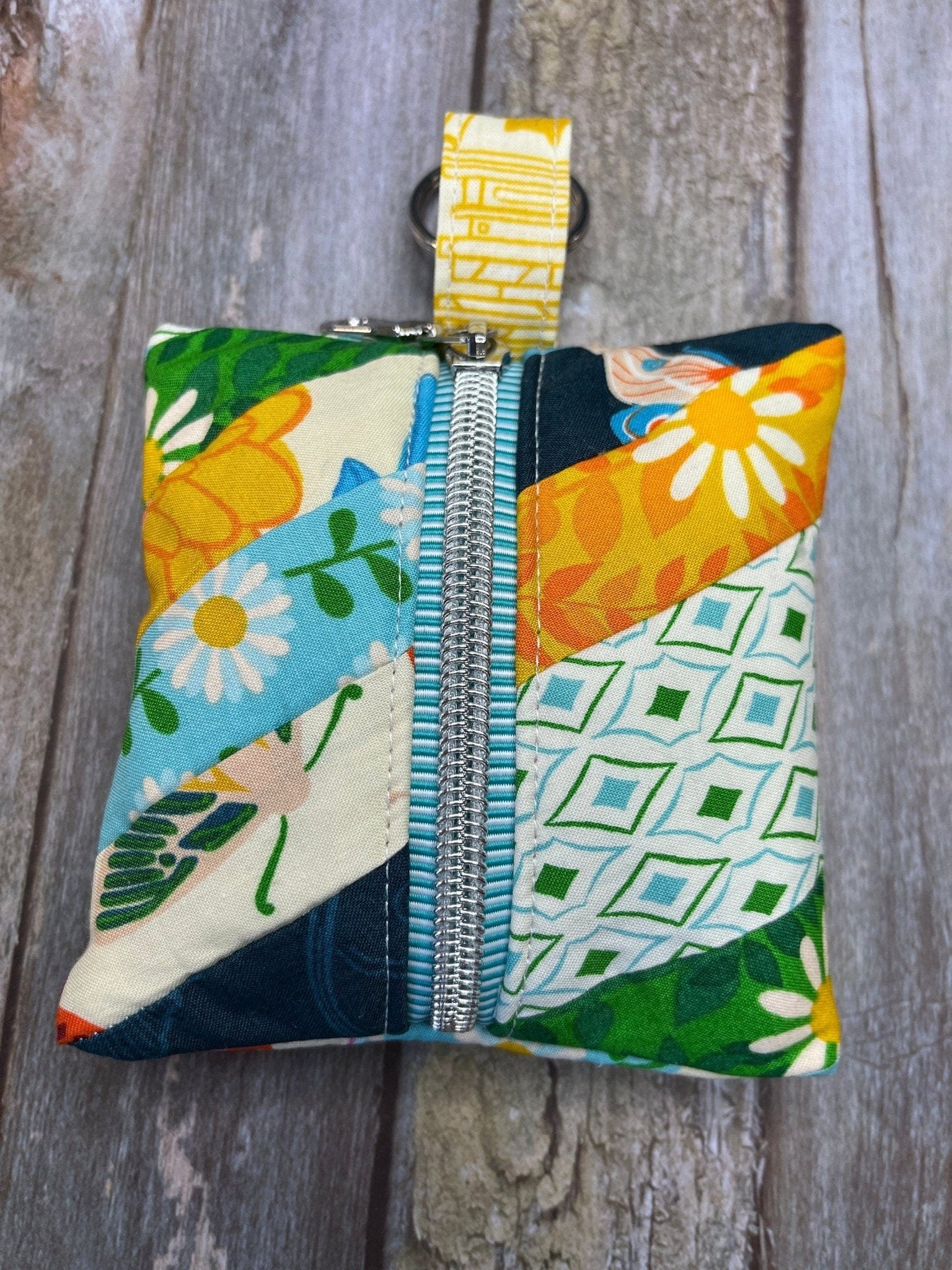 Mini Zip Pouch | Blue Green Yellow Patchwork