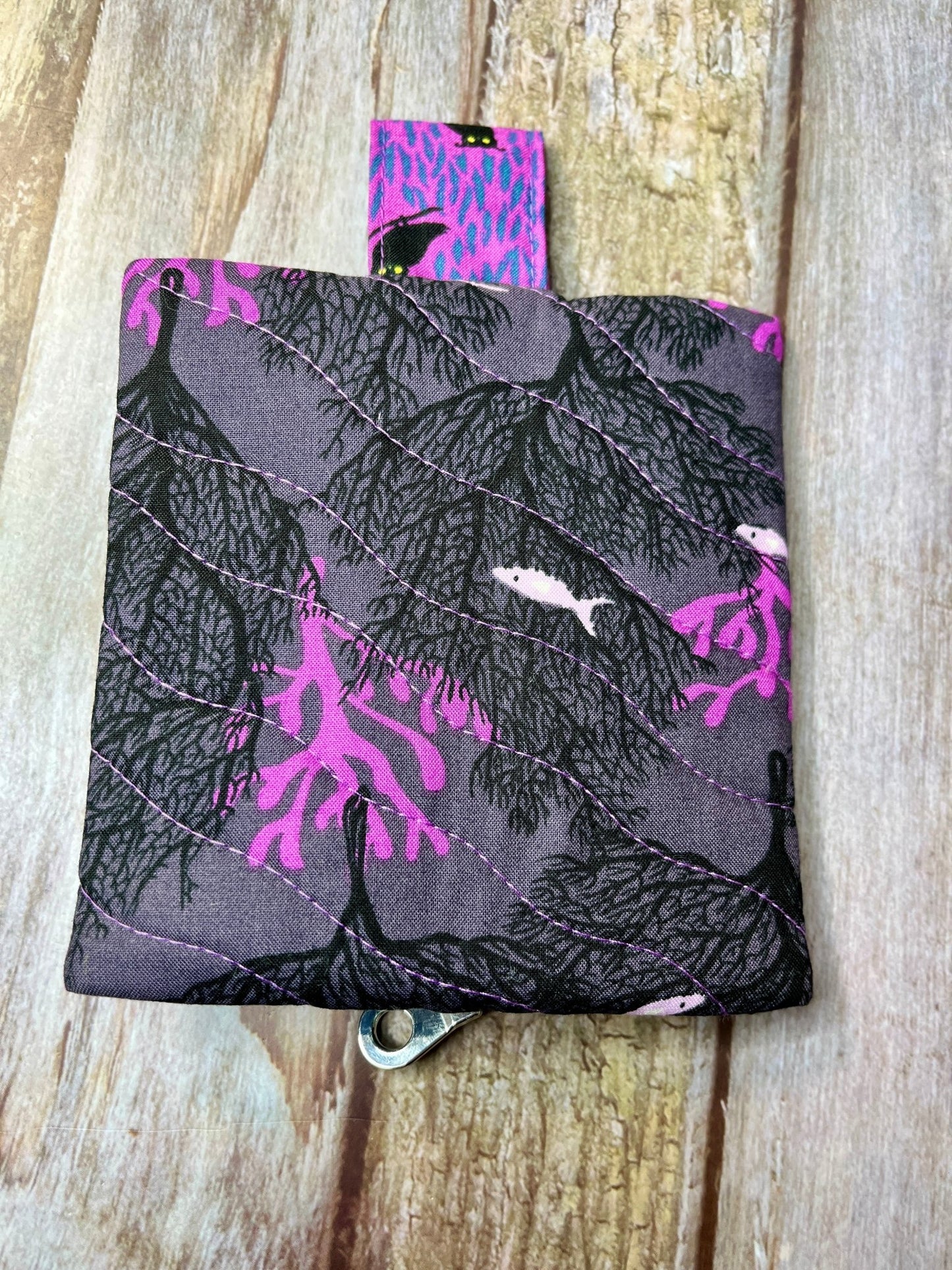 Mini Zip Pouch - Charcoal Purple Fish - Uphouse Crafts