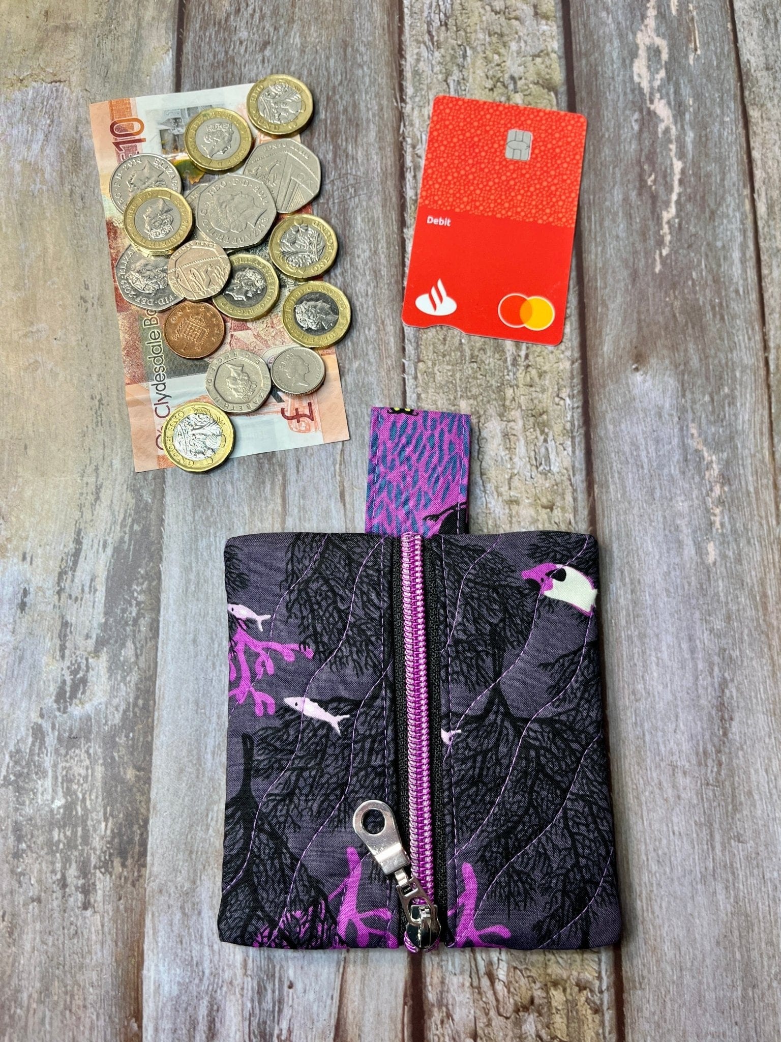 Mini Zip Pouch | Charcoal Purple Fish