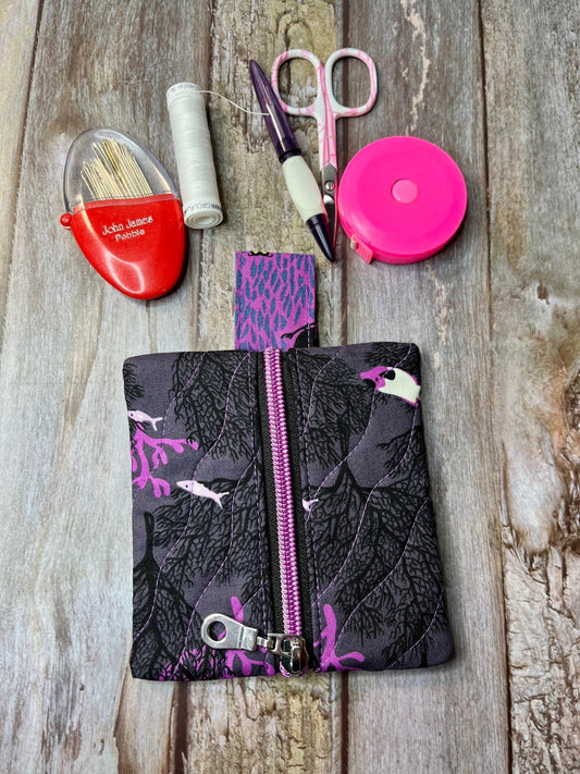 Mini Zip Pouch - Charcoal Purple Fish - Uphouse Crafts