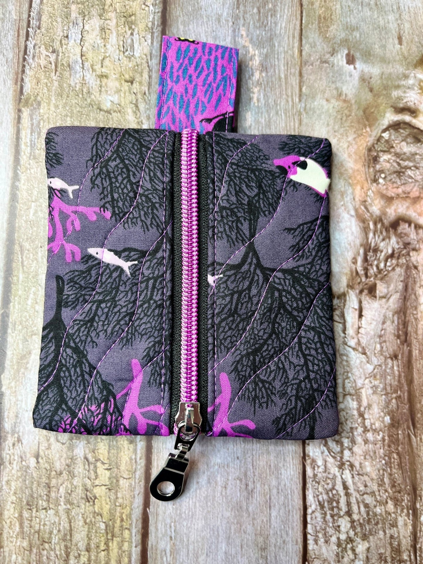 Mini Zip Pouch - Charcoal Purple Fish - Uphouse Crafts