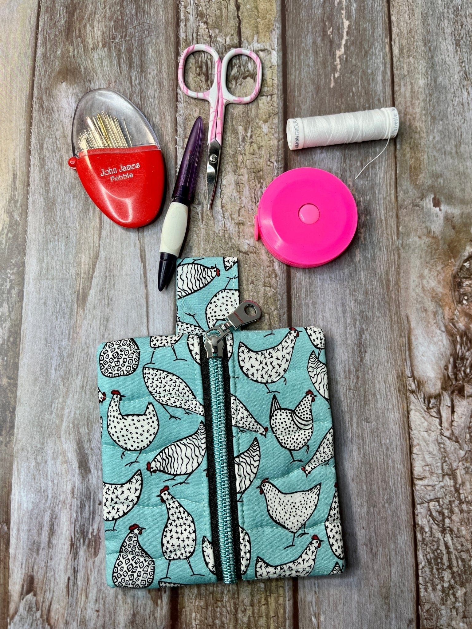 Mini Zip Pouch |Chickens Chicken Up - Black Aqua Zip