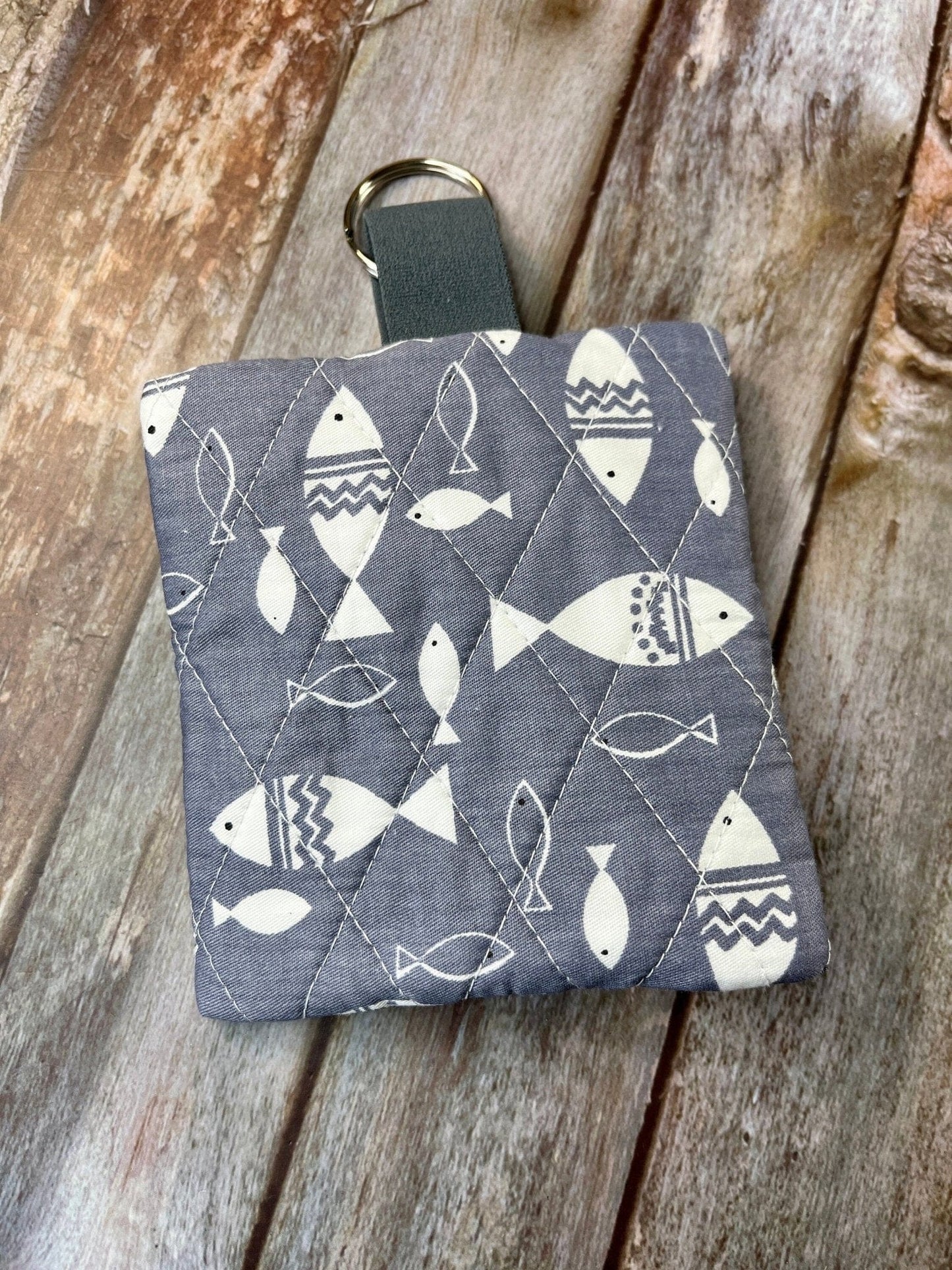 Mini Zip Pouch | Grey Fish quilted