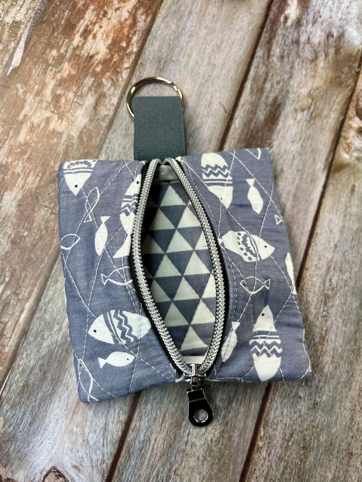 Mini Zip Pouch | Grey Fish quilted