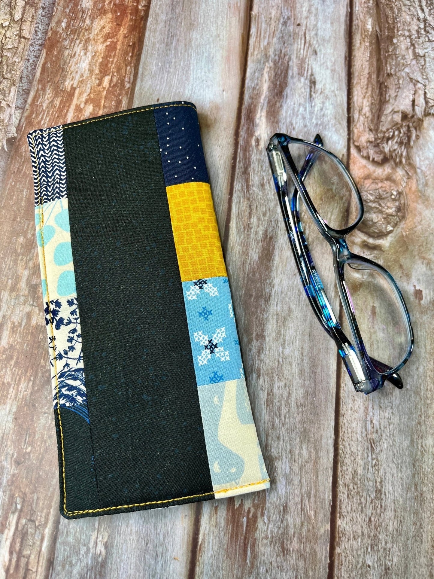 Mustard Blue Cream Patchwork Glasses Case - Uphouse Crafts