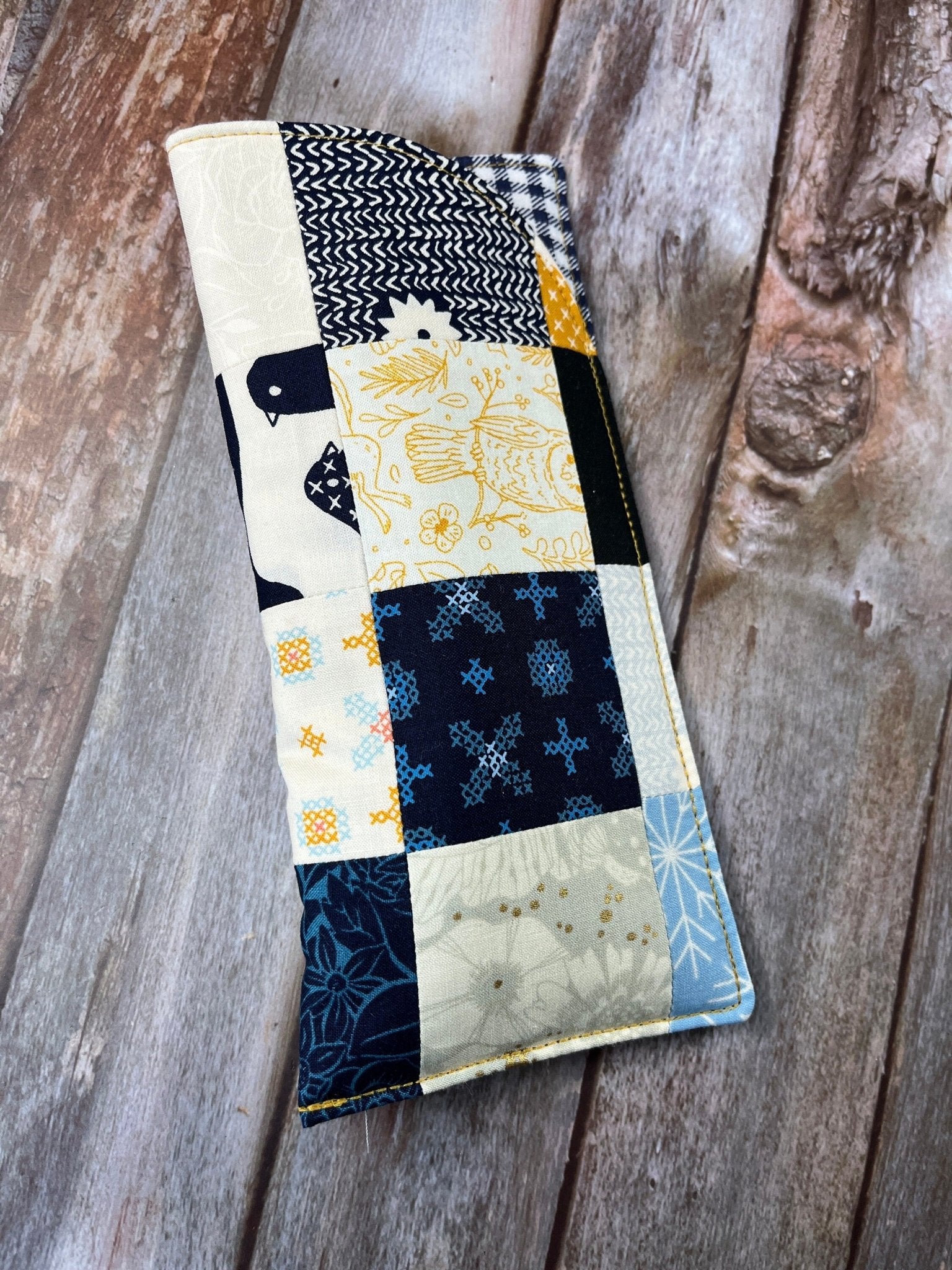 Mustard Blue Cream Patchwork Glasses Case - Uphouse Crafts