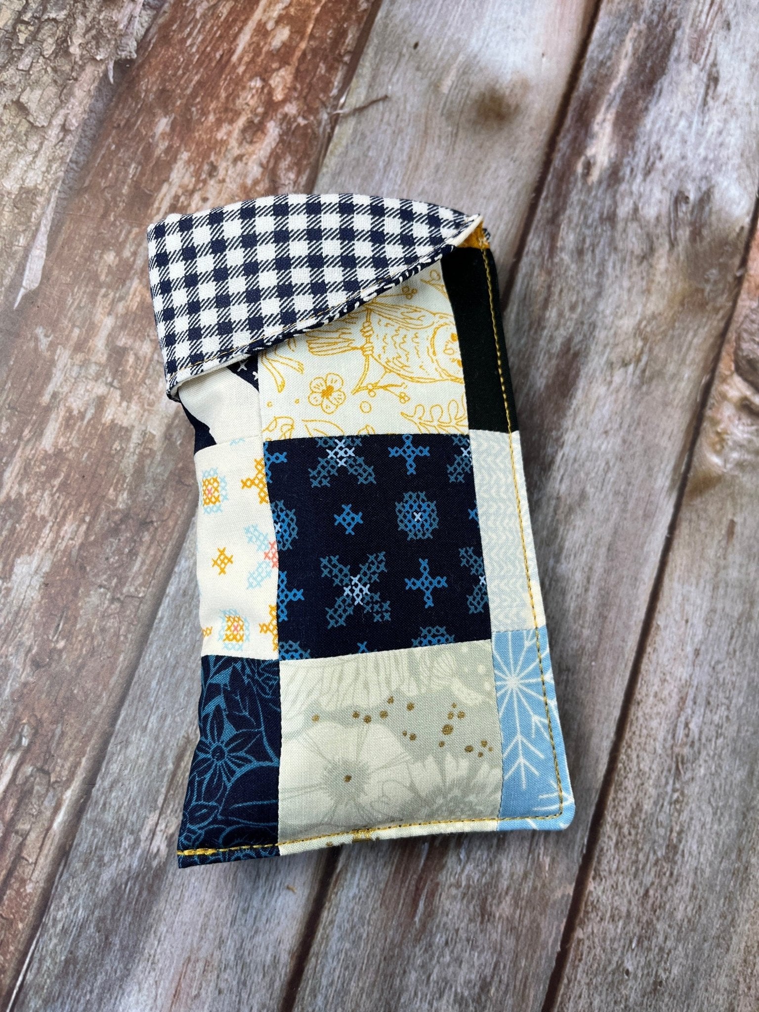 Mustard Blue Cream Patchwork Glasses Case - Uphouse Crafts