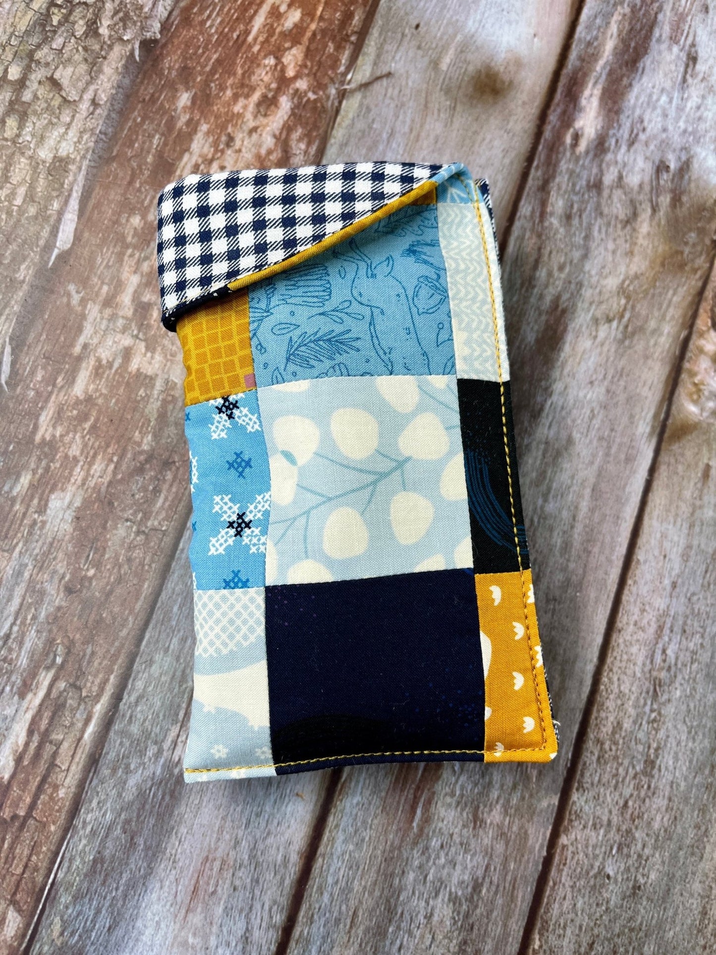 Mustard Blue Cream Patchwork Glasses Case - Uphouse Crafts