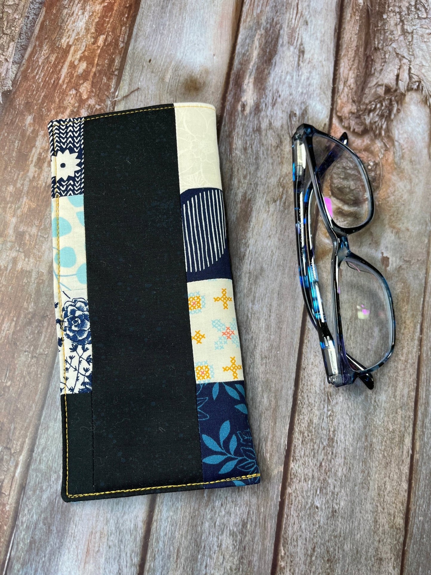 Mustard Blue Cream Patchwork Glasses Case - Uphouse Crafts