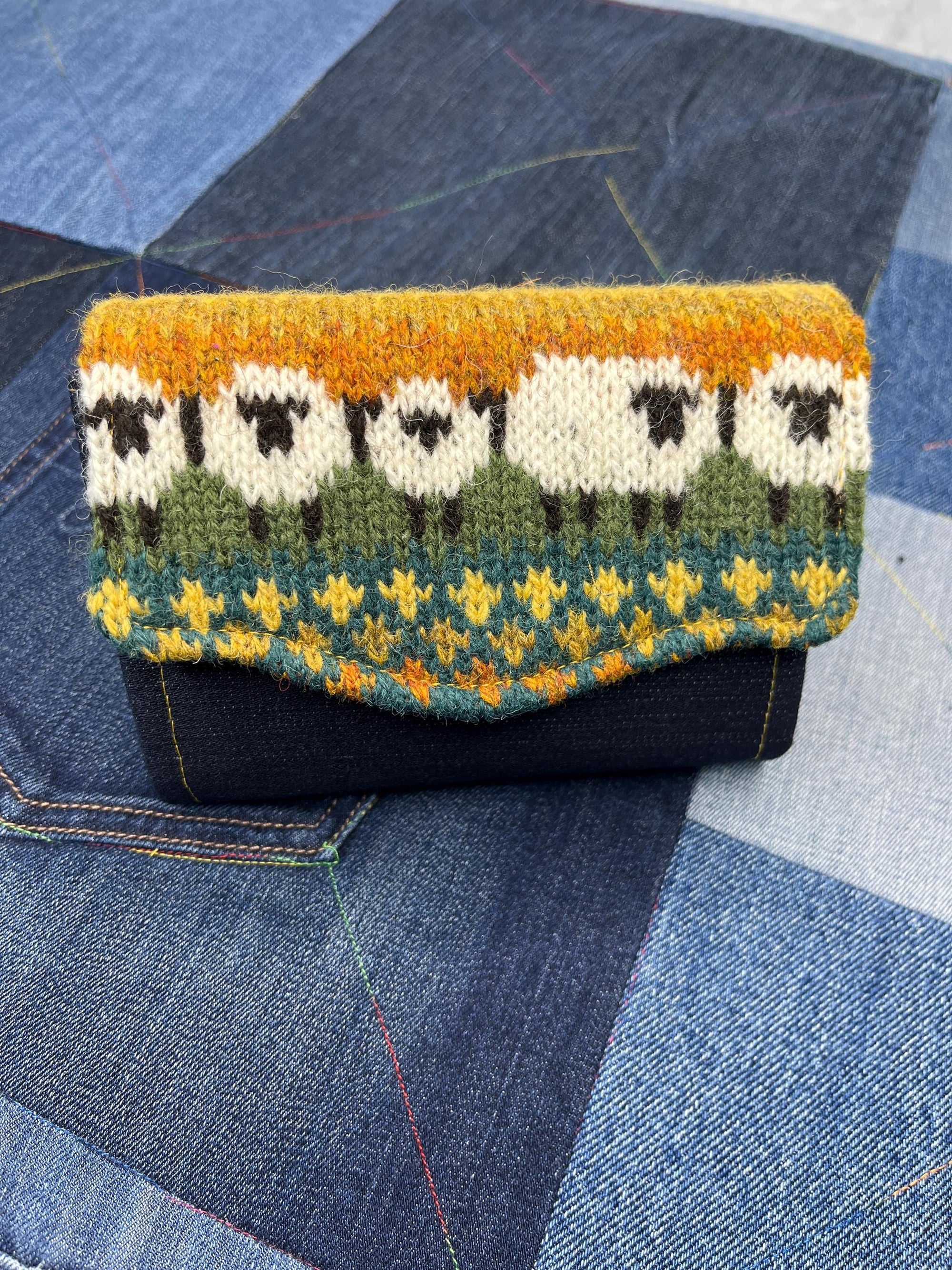 Mustard Teal Sheep Wool Purse - Uphouse Crafts