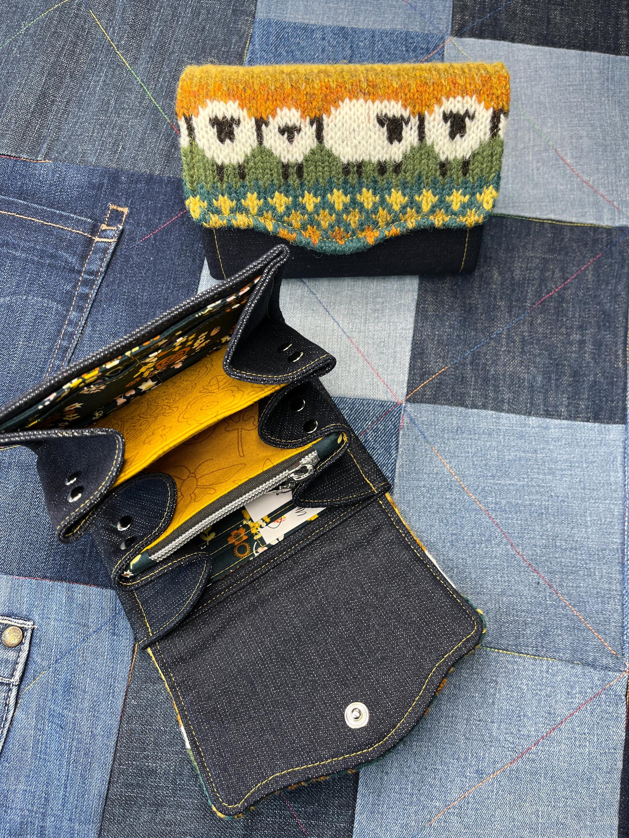 Mustard Teal Sheep Wool Purse - Uphouse Crafts
