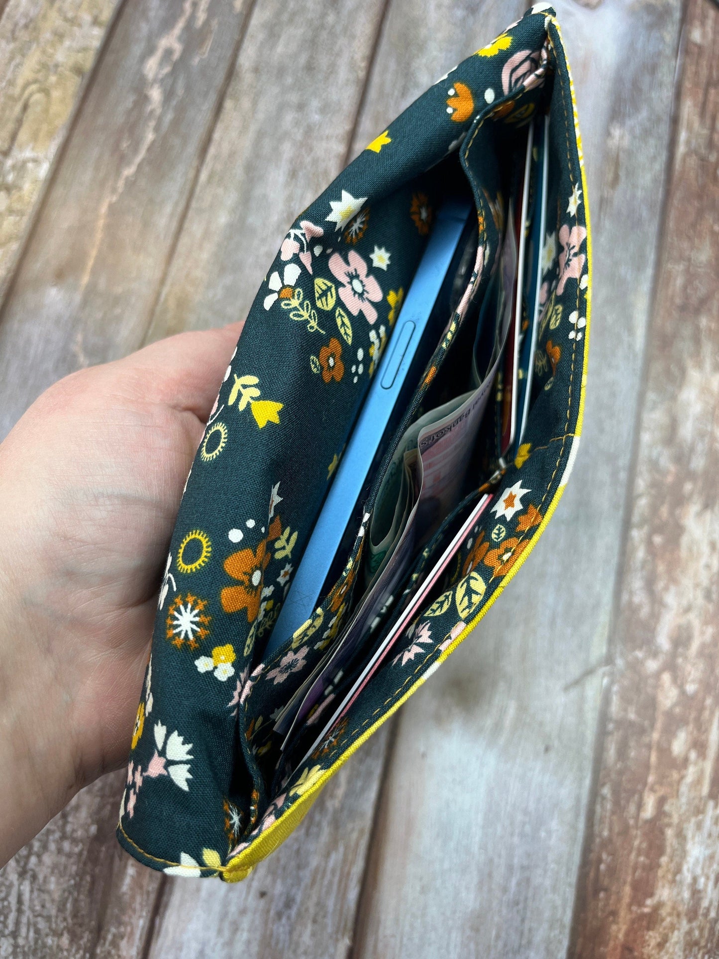 Mustard Yellow Slim Purse | Patchwork Purse | Phone Clutch Wallet - Uphouse Crafts