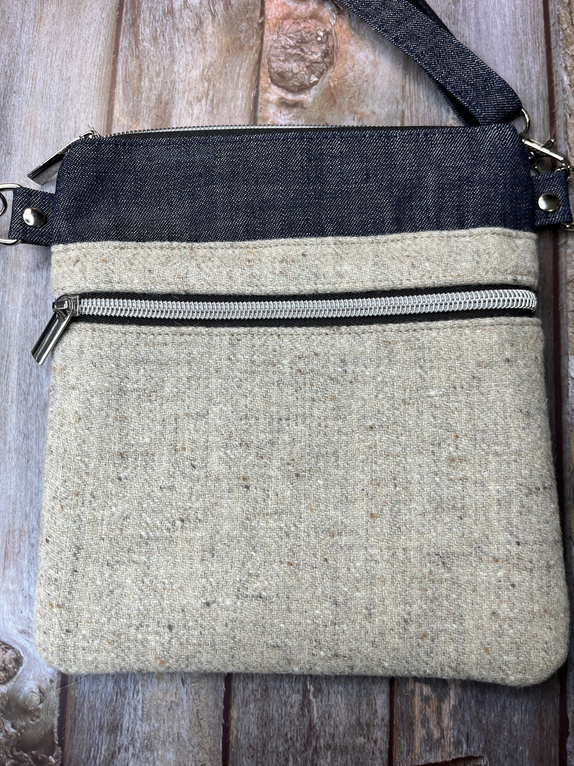 Natural Beige Cream Wool Tweed Crossbody Bag - Uphouse Crafts