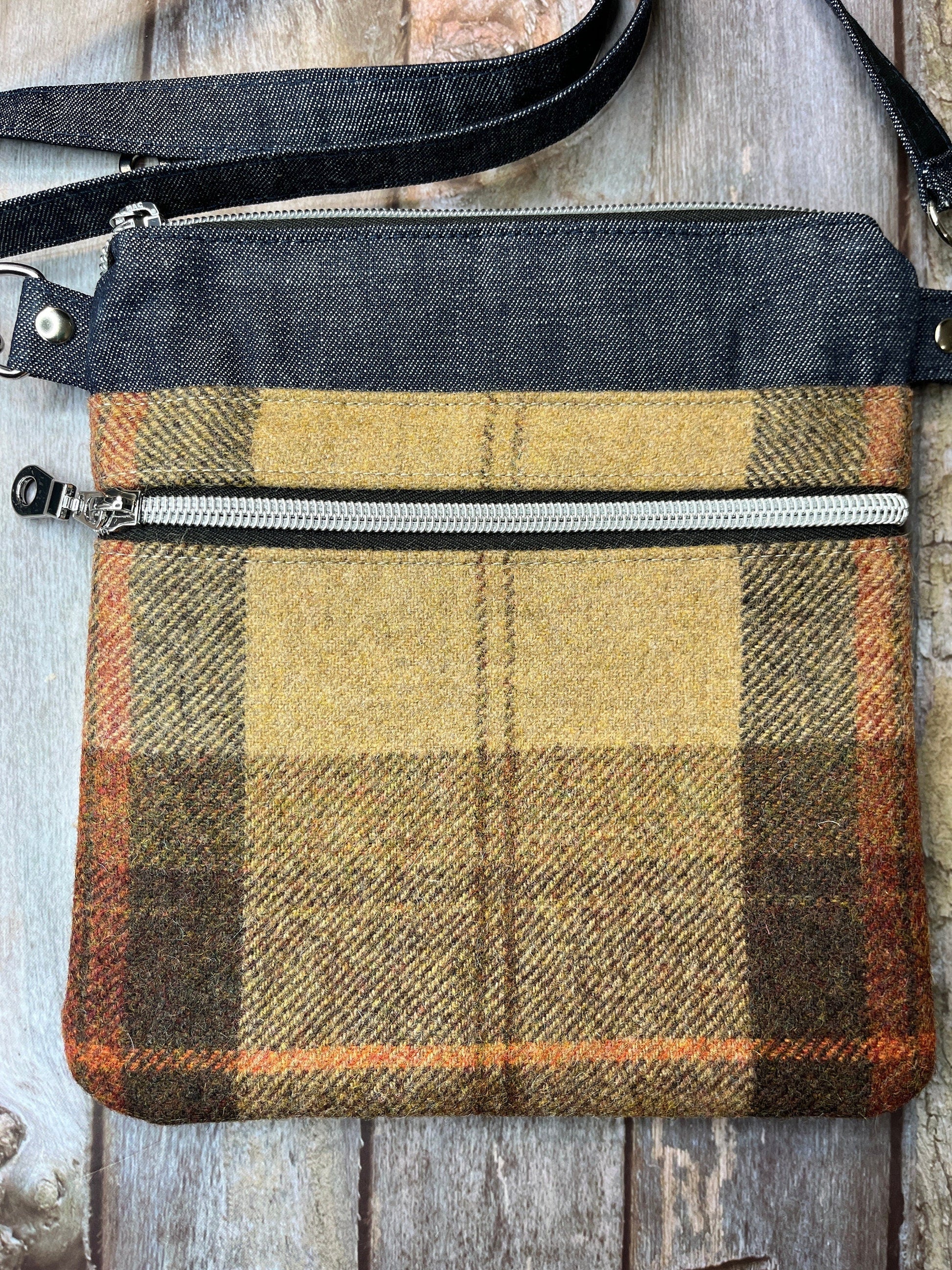 Natural Brown Beige Wool Tweed Crossbody Bag - Uphouse Crafts