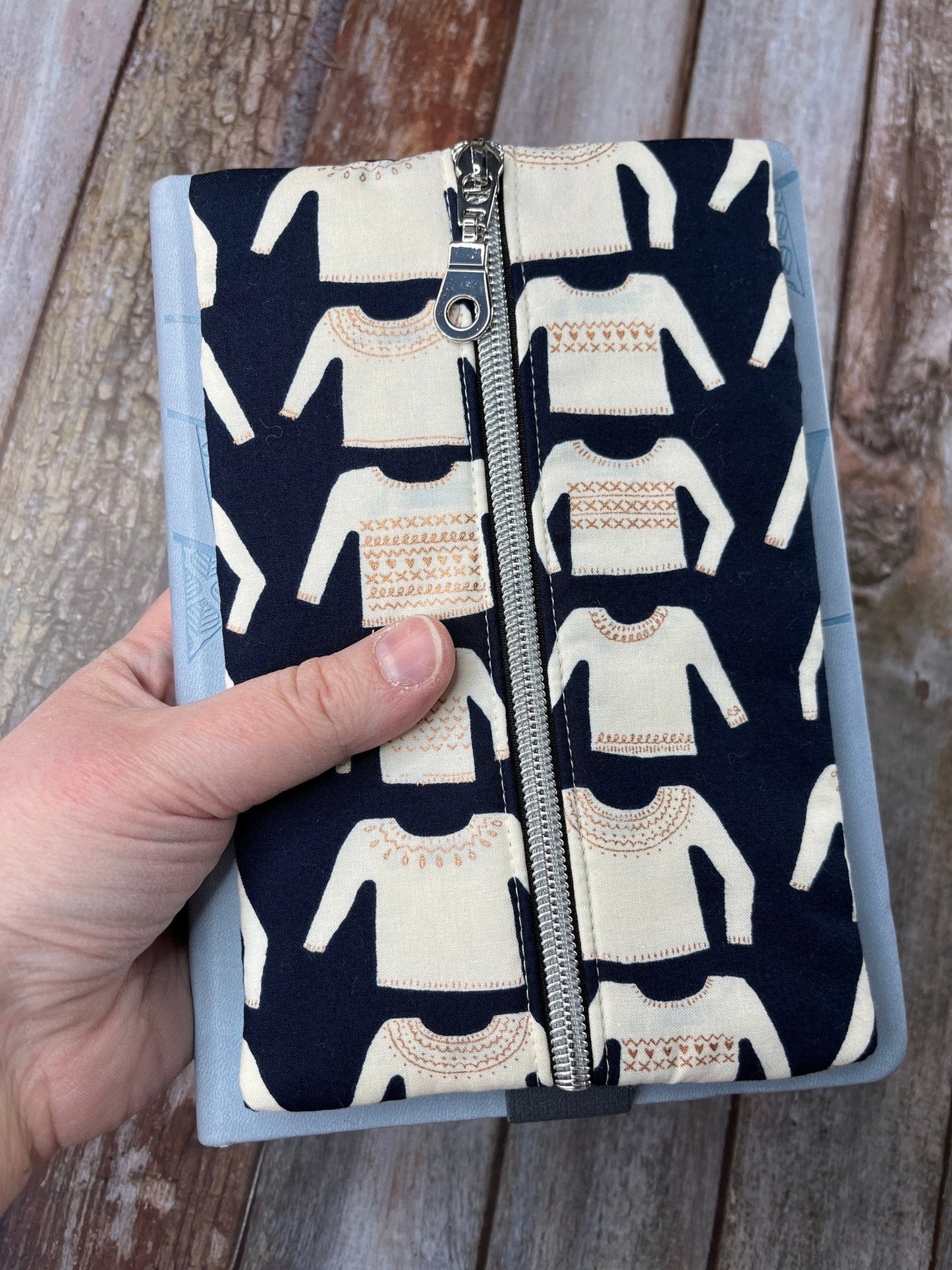 Navy Fair Isle Sweater Patchwork Notebook Pencil Case - Uphouse Crafts