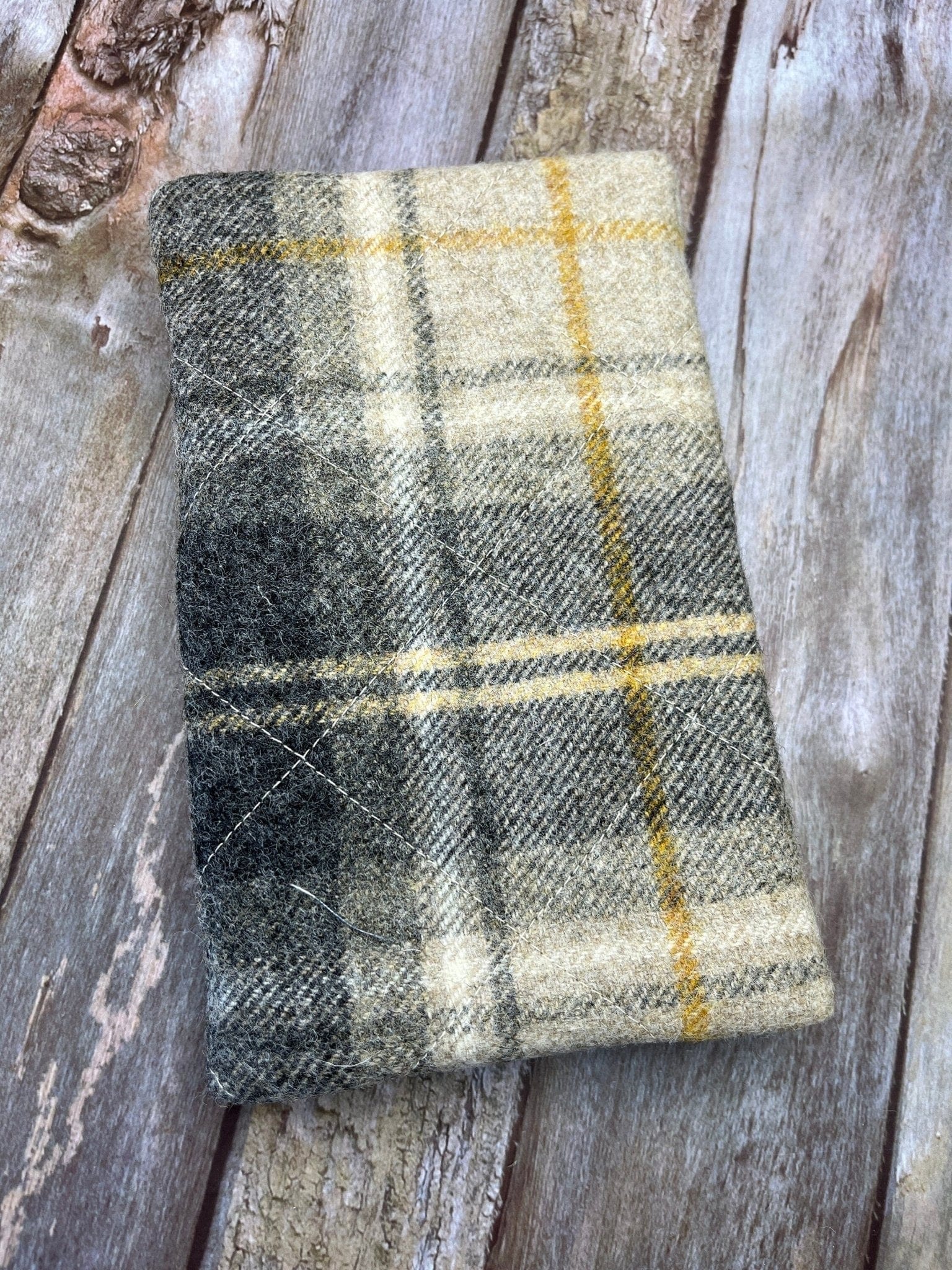 Notebook Pencil Case - Beige Grey Mustard Check Tweed