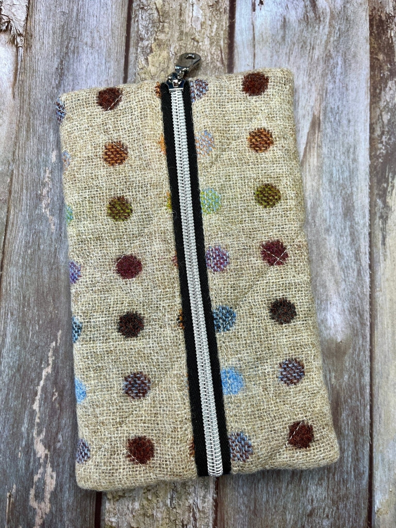 Notebook Pencil Case - Beige Rainbow Dot Tweed