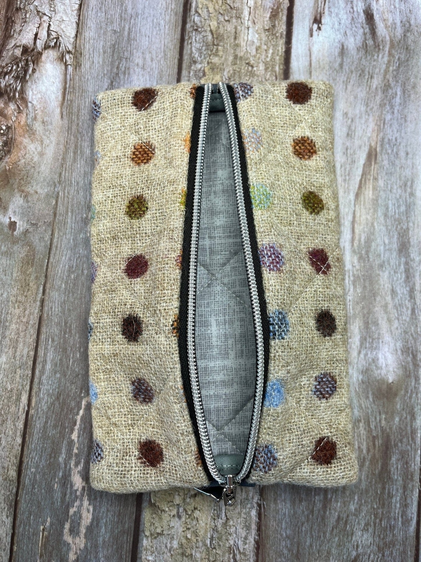 Notebook Pencil Case - Beige Rainbow Dot Tweed