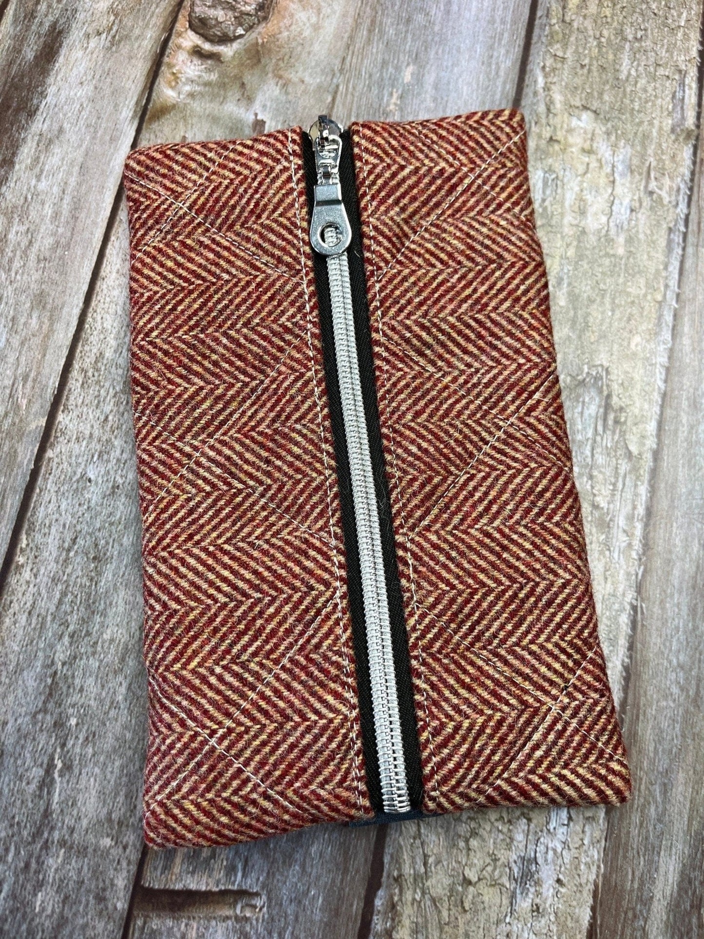 Notebook Pencil Case - Beige Red Herringbone Tweed