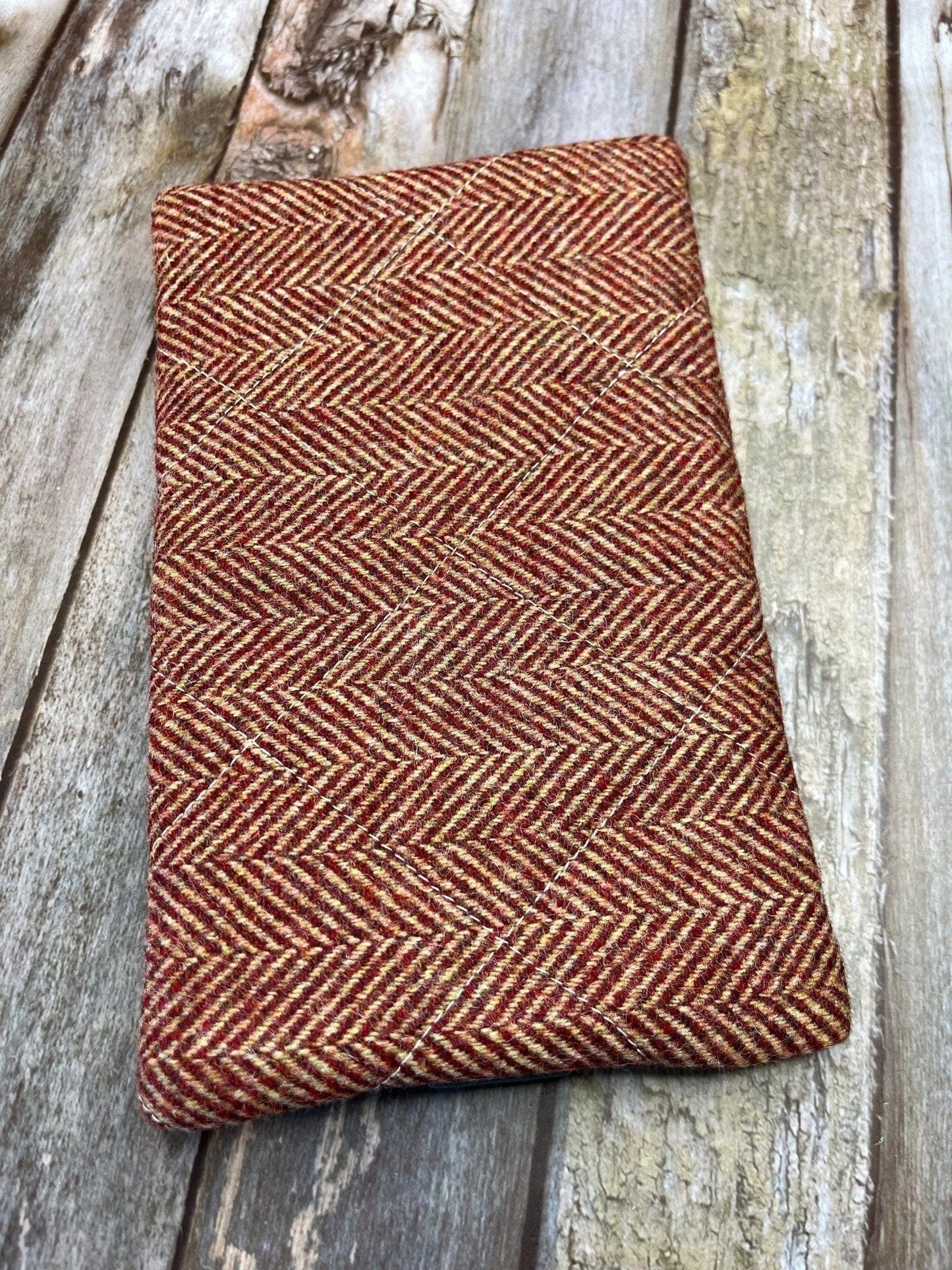 Notebook Pencil Case - Beige Red Herringbone Tweed