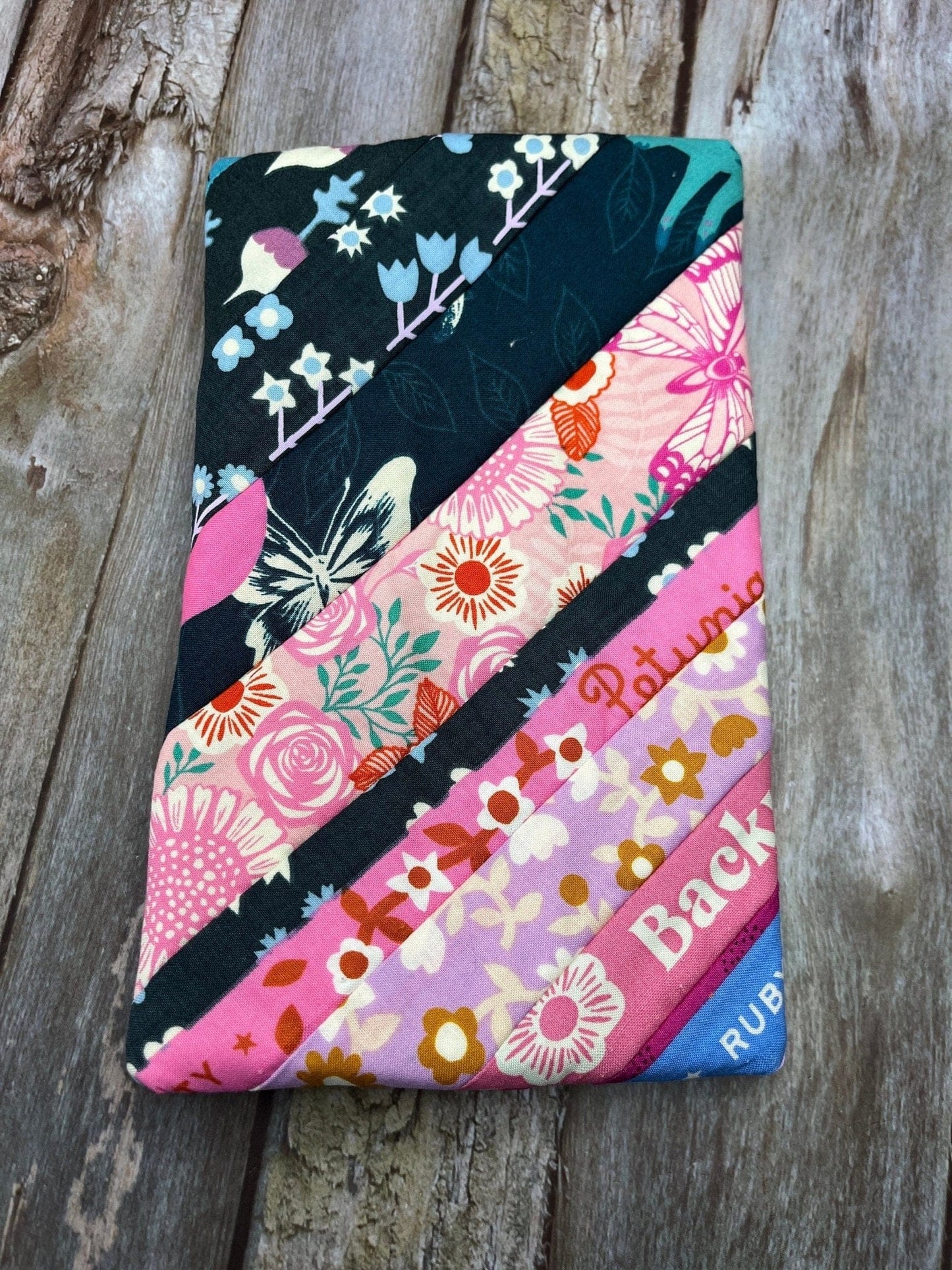 Notebook Pencil Case - Pink Floral Cat Patchwork