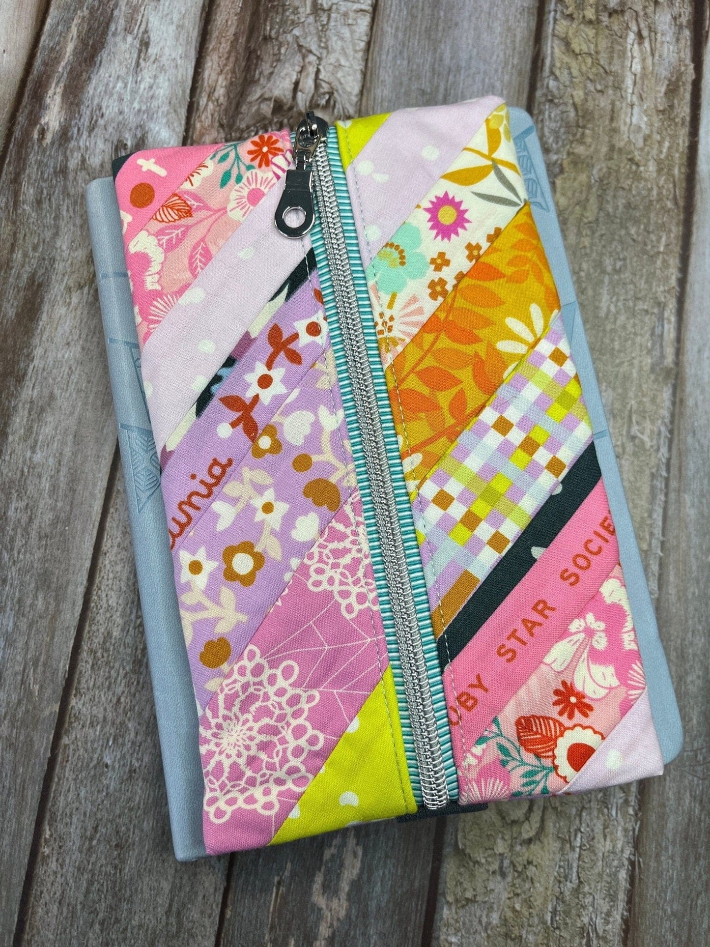 Notebook Pencil Case - Pink Lilac Yellow Patchwork