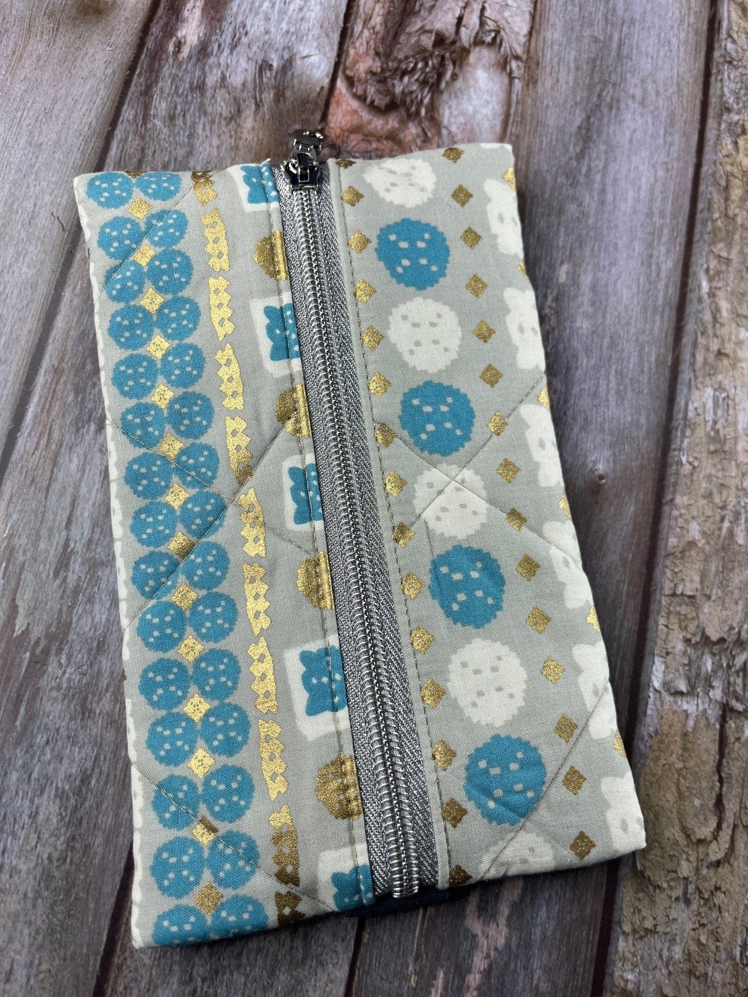 Notebook Pencil Case - Turquoise Gold Cream