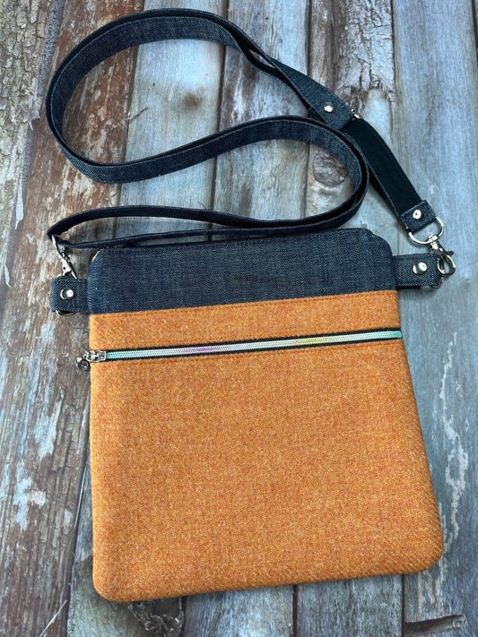 Orange Wool Tweed Crossbody Bag - Uphouse Crafts