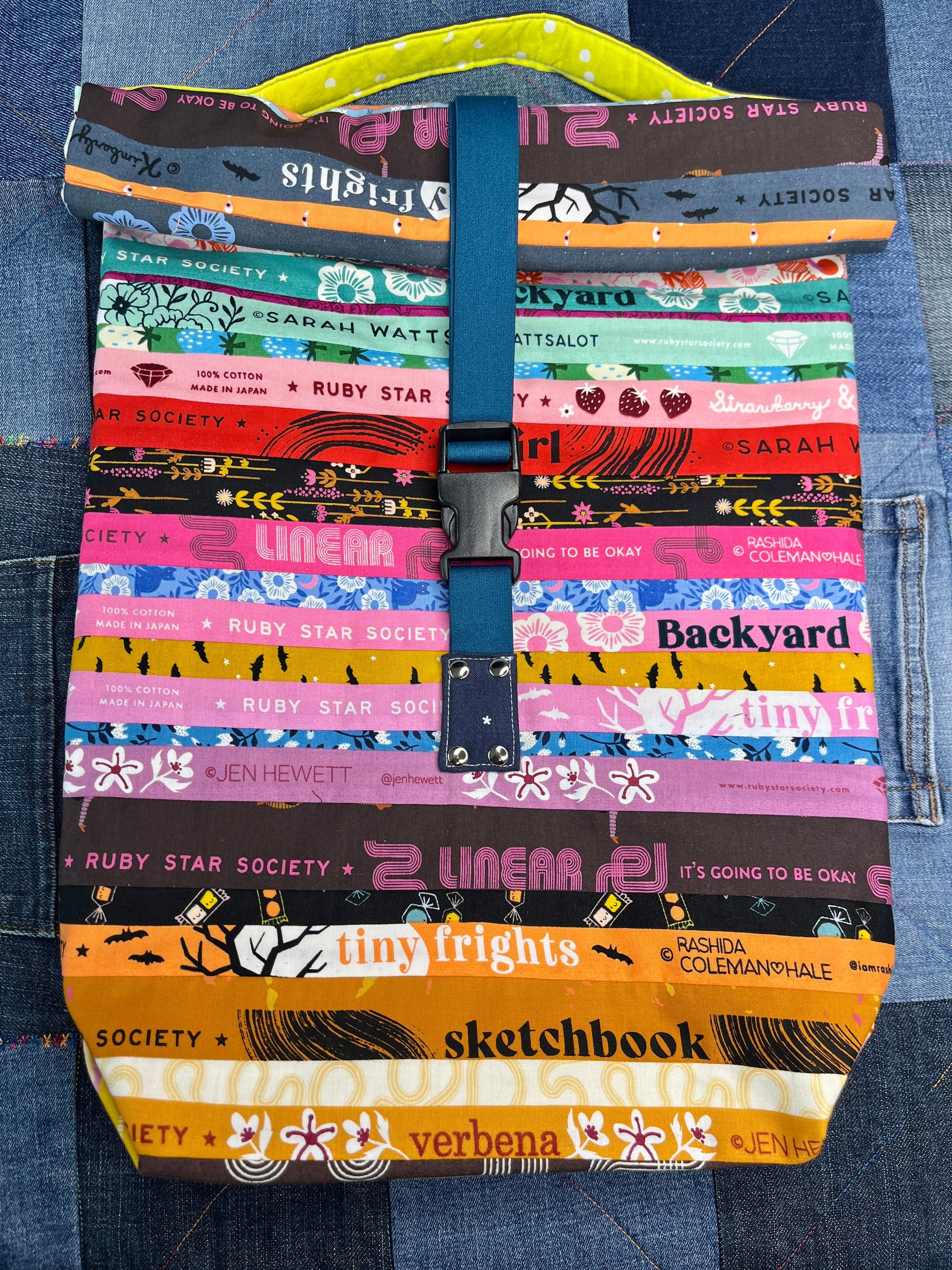 Patchwork Selvedge Roll Top Tote Bag 2 - Uphouse Crafts