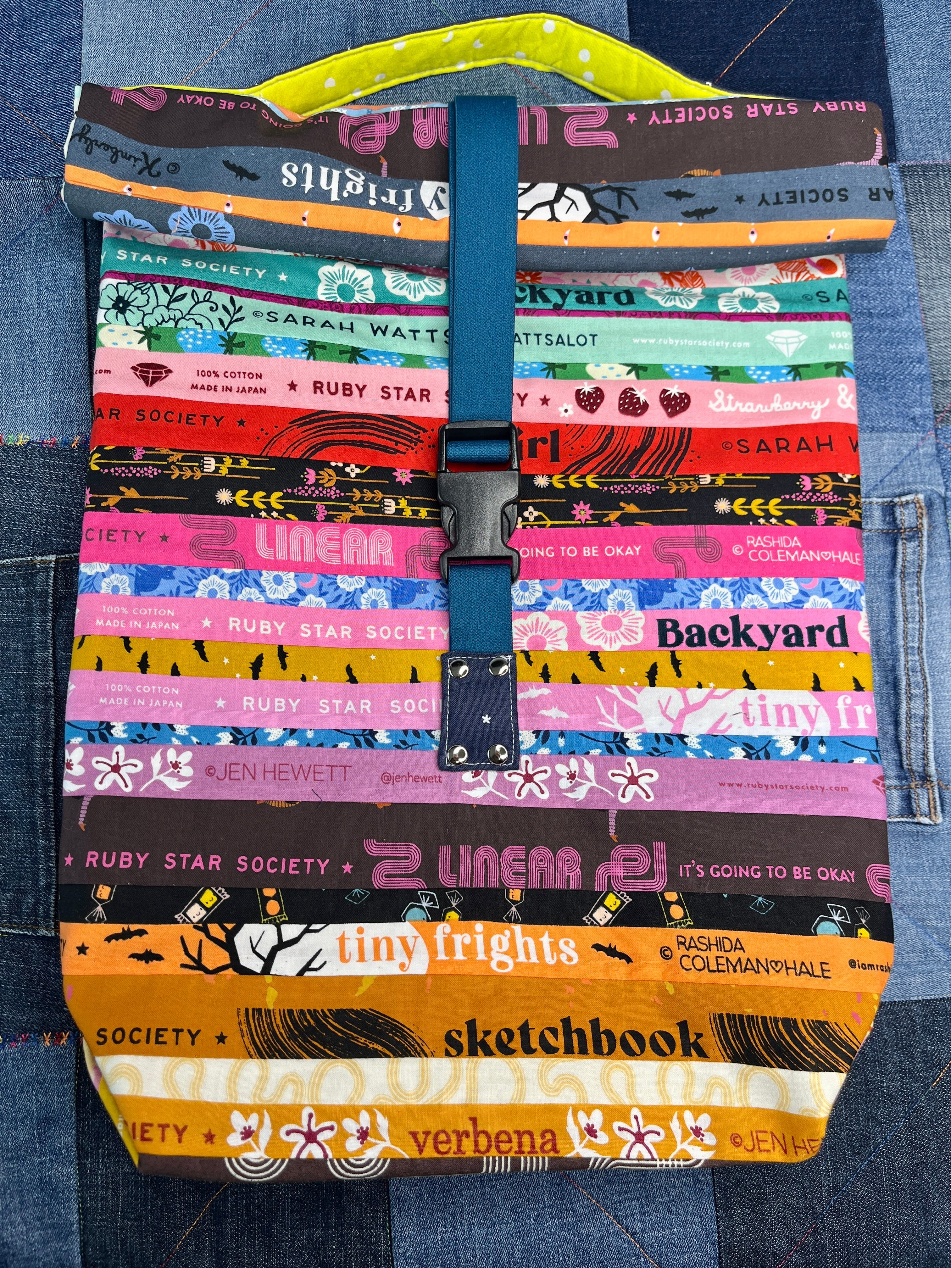 Patchwork Selvedge Roll Top Tote Bag 2 - Uphouse Crafts
