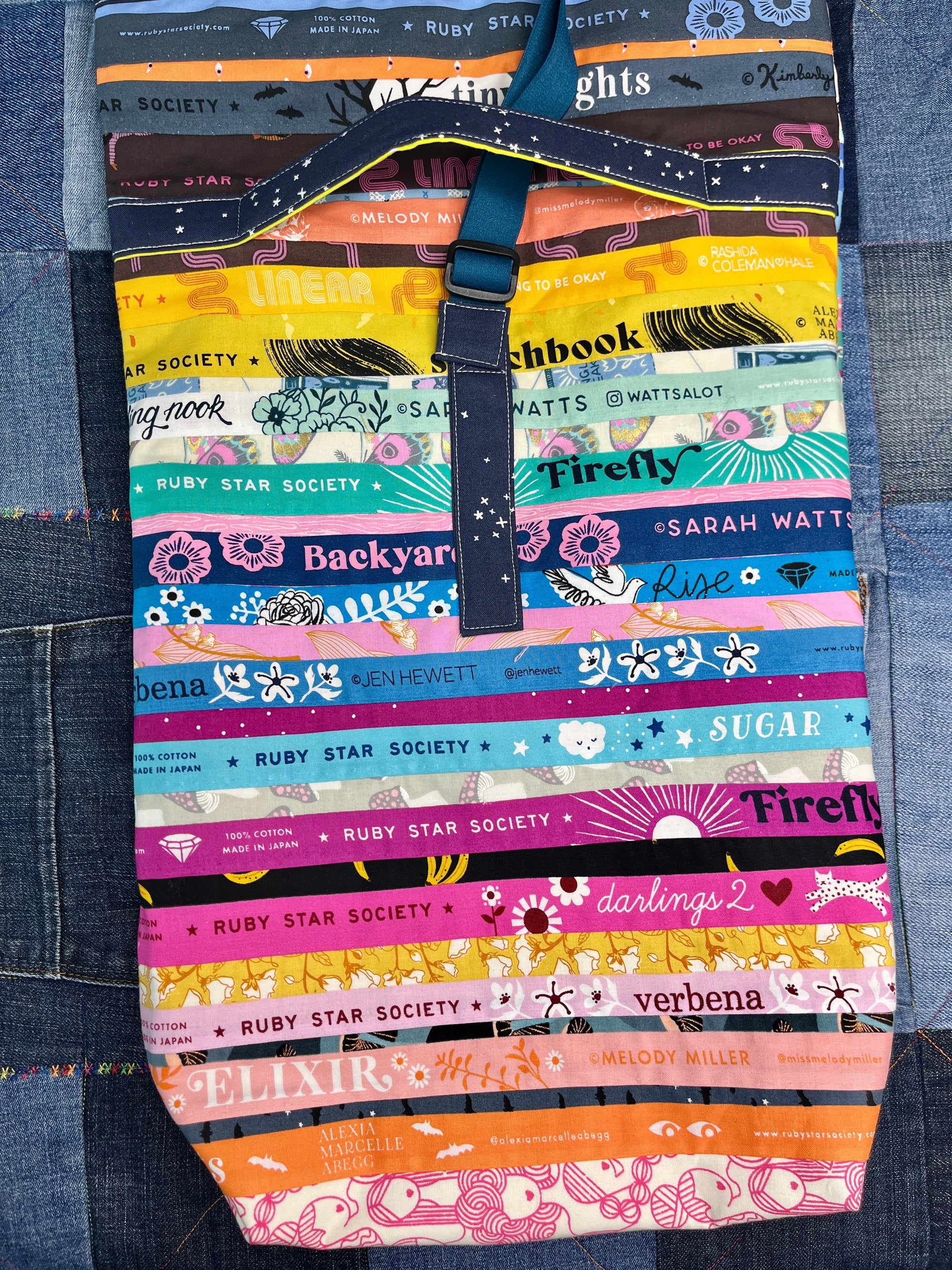Patchwork Selvedge Roll Top Tote Bag 2 - Uphouse Crafts