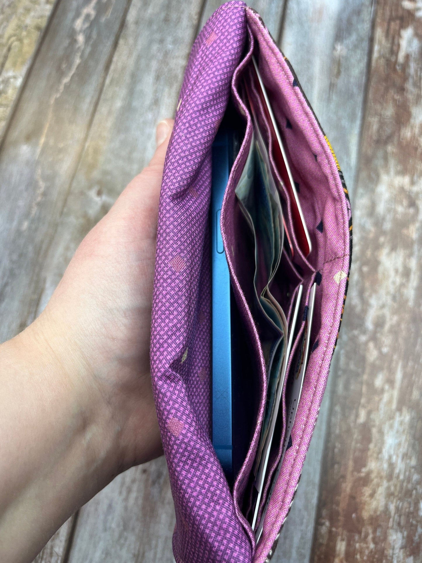 Pink Brown Slim Purse | Patchwork Purse | Phone Clutch Wallet