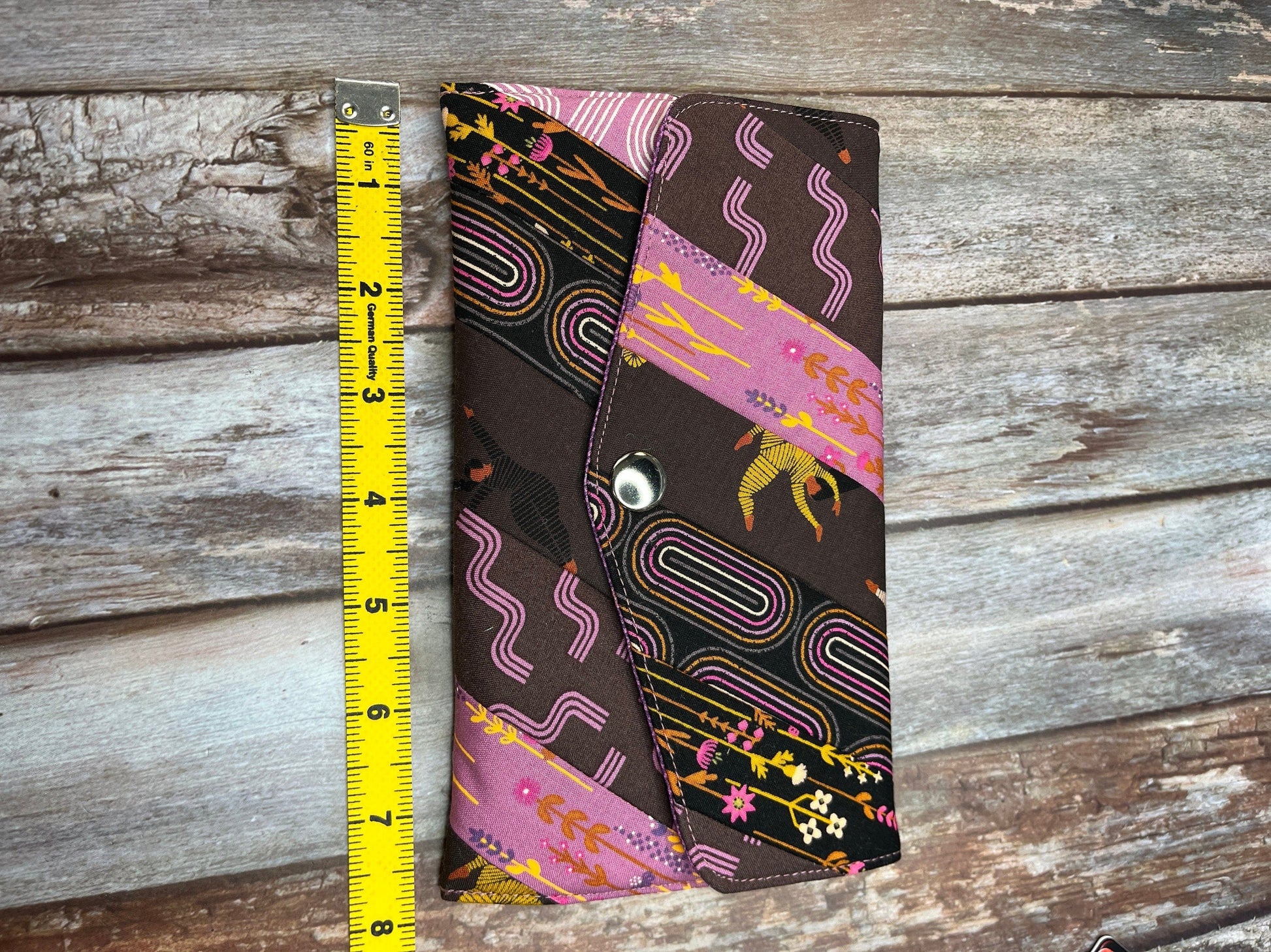 Pink Brown Slim Purse | Patchwork Purse | Phone Clutch Wallet