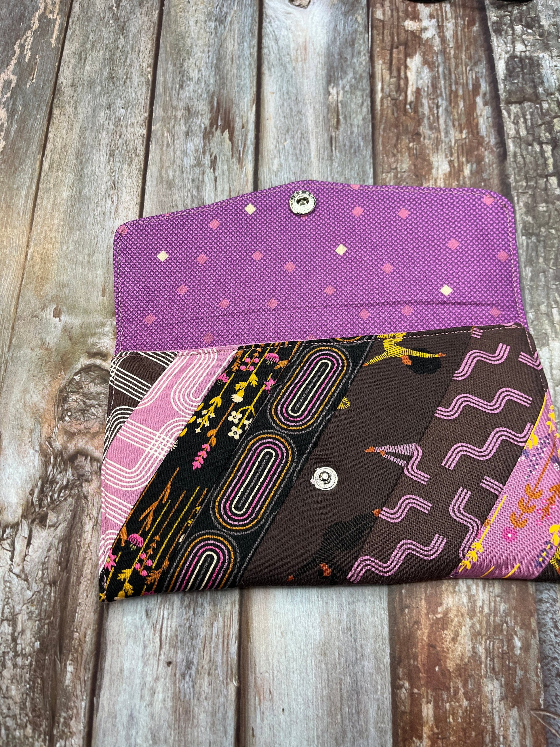 Pink Brown Slim Purse | Patchwork Purse | Phone Clutch Wallet - Uphouse Crafts