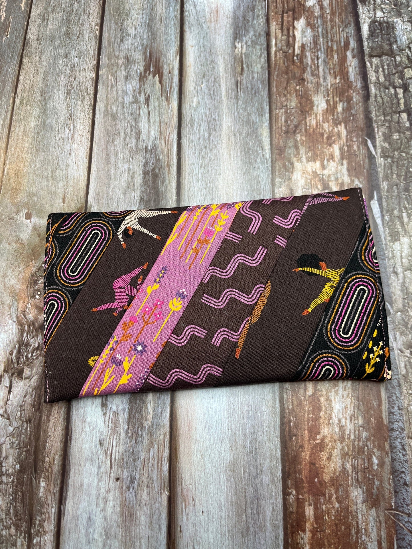 Pink Brown Slim Purse | Patchwork Purse | Phone Clutch Wallet - Uphouse Crafts