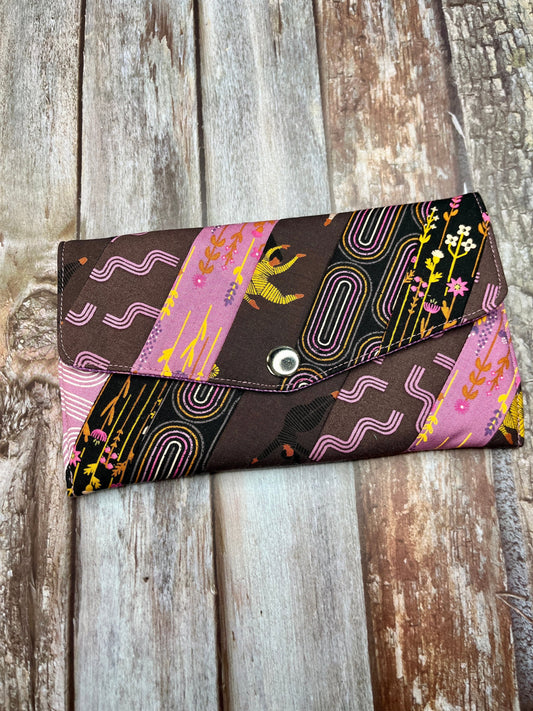 Pink Brown Slim Purse | Patchwork Purse | Phone Clutch Wallet - Uphouse Crafts
