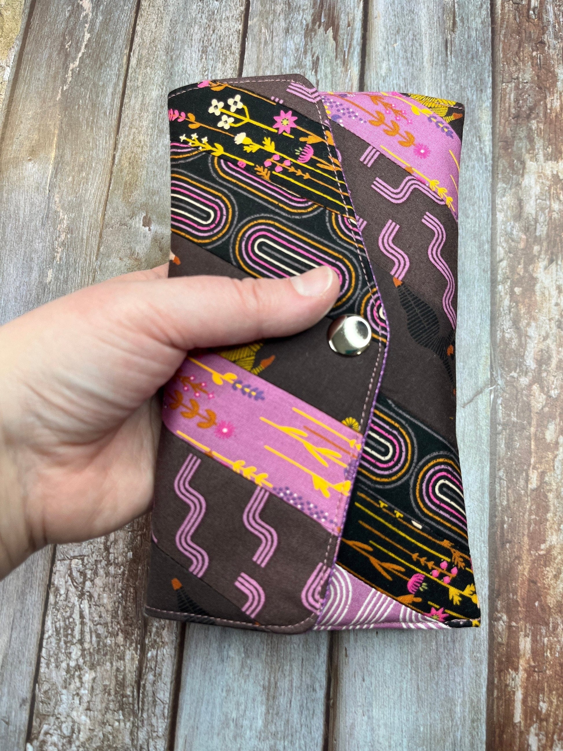 Pink Brown Slim Purse | Patchwork Purse | Phone Clutch Wallet