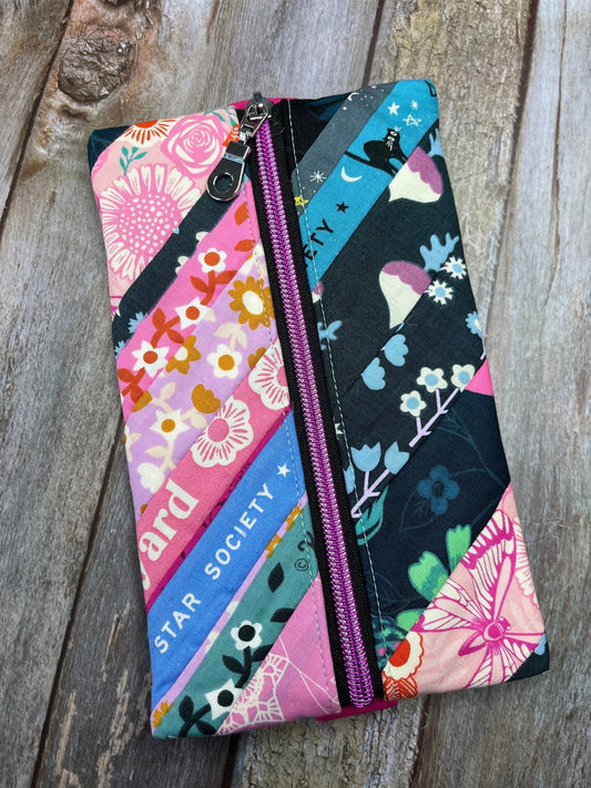 Pink Floral Cat Patchwork Notebook Pencil Case, A5 Journal Zip Case, Bookmark - Uphouse Crafts