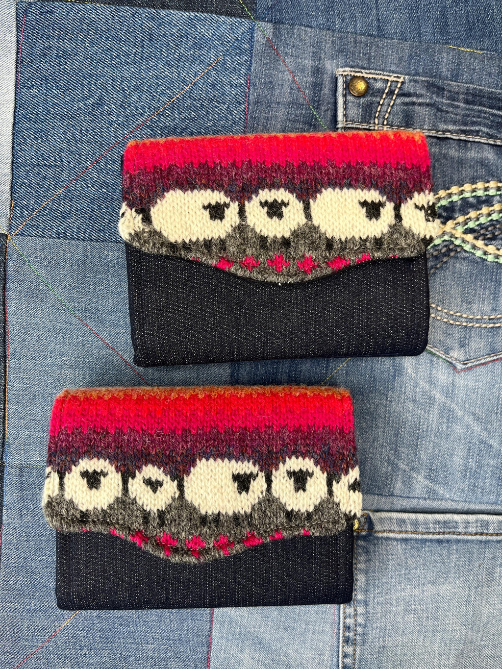 Pink Grey Sheep Wool Purse - Uphouse Crafts