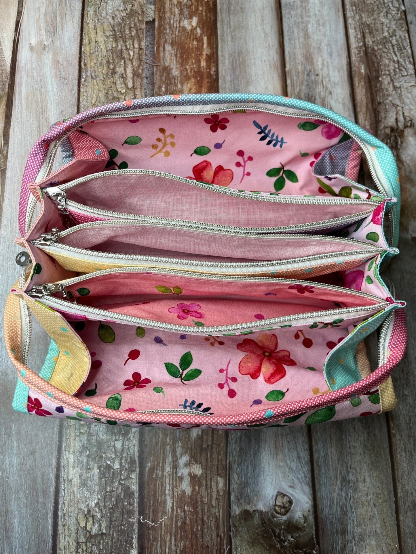 Pink Lemon Floral Sew Together Bag, Organiser Bag, Make Up Bag - Uphouse Crafts