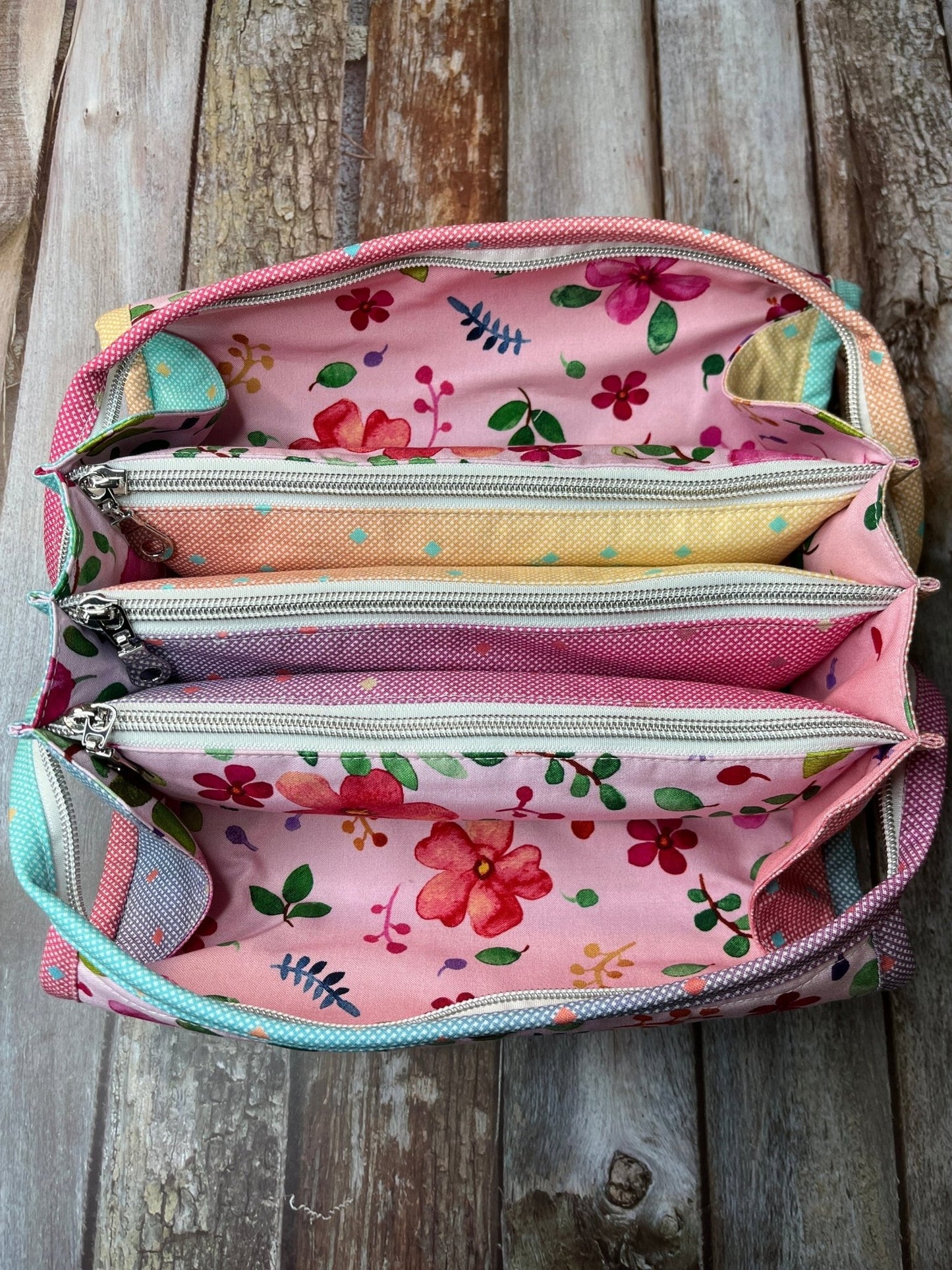 Pink Lemon Floral Sew Together Bag, Organiser Bag, Make Up Bag - Uphouse Crafts