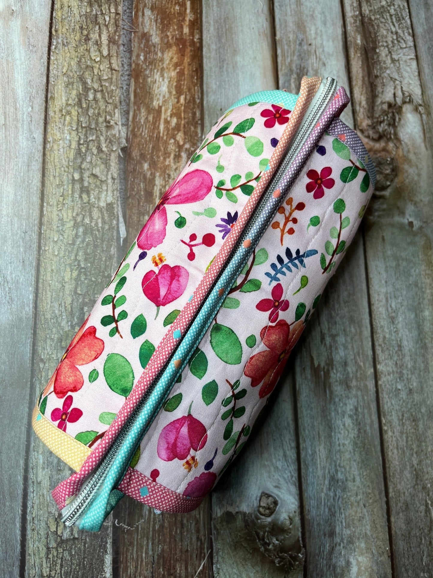 Pink Lemon Floral Sew Together Bag, Organiser Bag, Make Up Bag - Uphouse Crafts